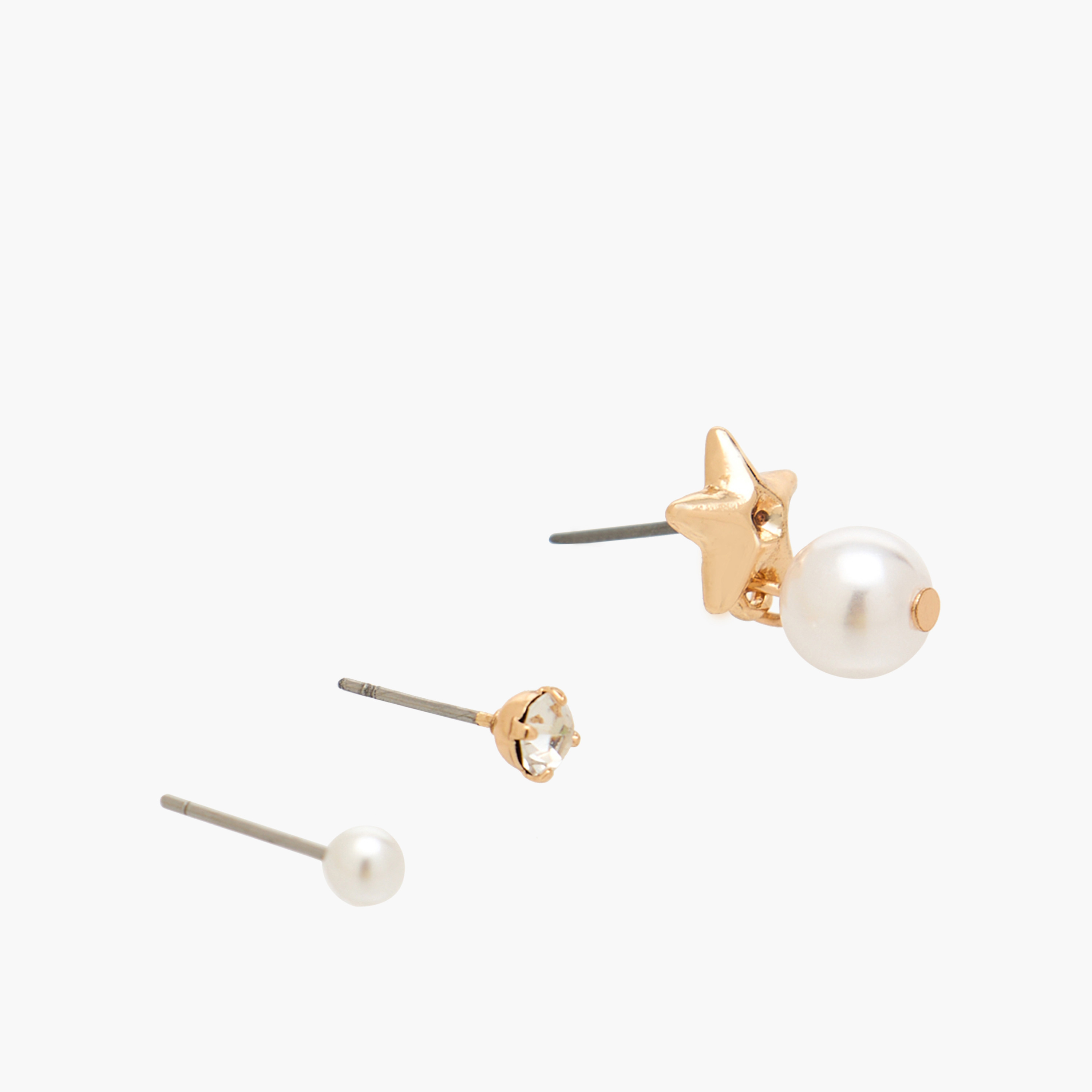 Pack of 3 Gold Tone Embellished Stud Earrings with Pushback Closure-women-watchesandjewellery-jewellery-earrings-image-3
