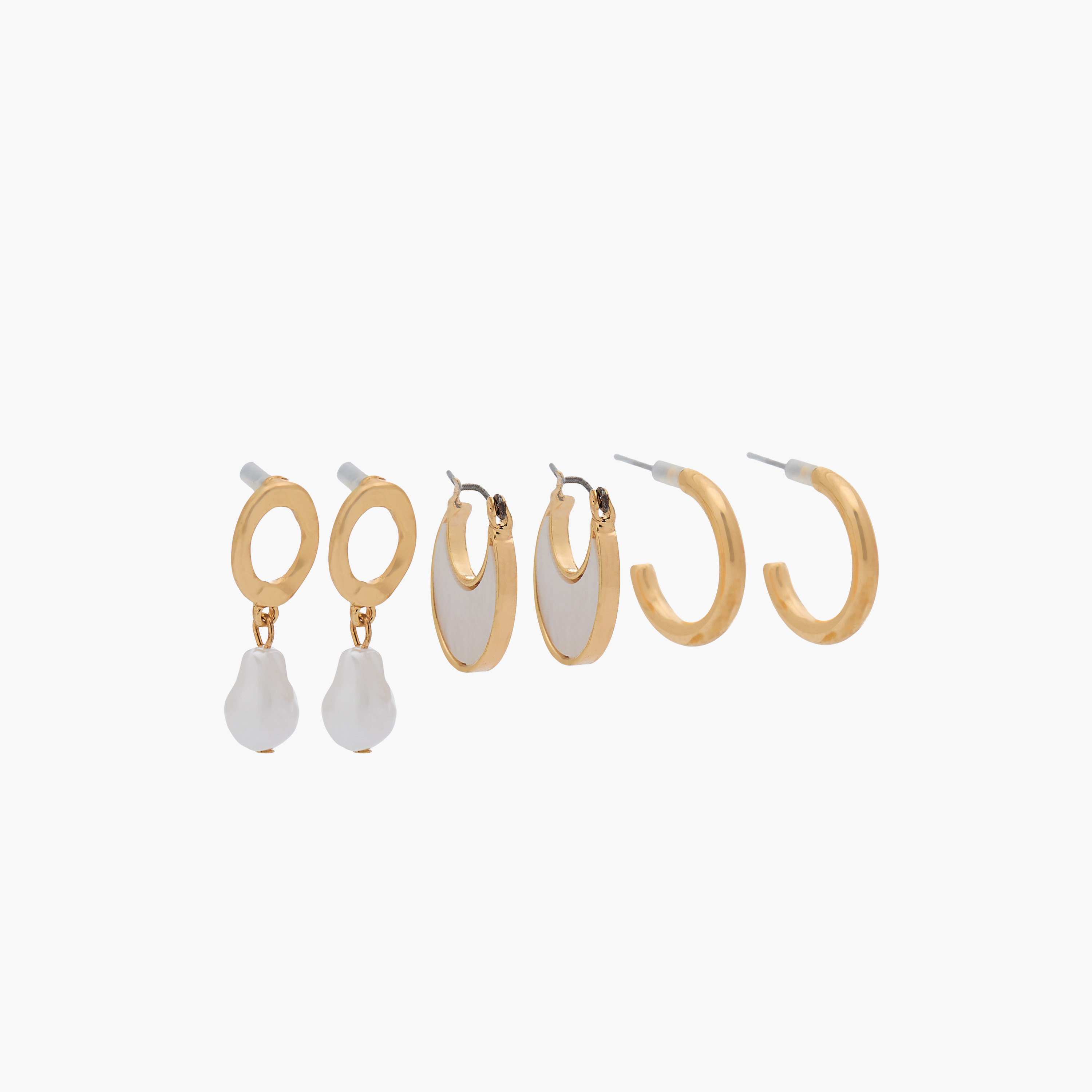 حلقان طوق متنوعة بلون ذهبي بمكبس إغلاق خلفي - 3 قطع-women-watchesandjewellery-jewellery-earrings-image-2