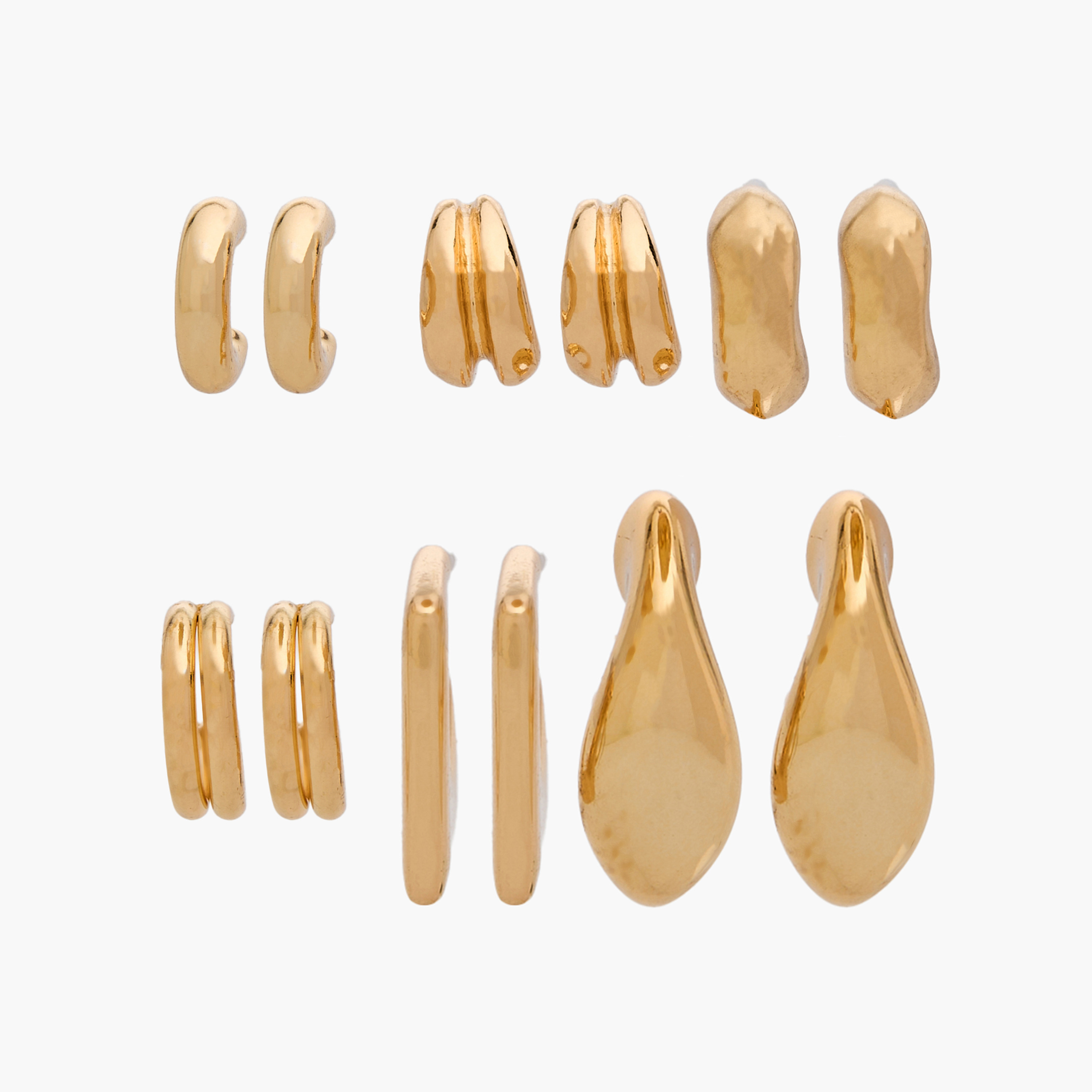 حلقان طوق بارزة الملمس بلون ذهبي ومكبس إغلاق خلفي - 6 قطع-women-watchesandjewellery-jewellery-earrings-image-1