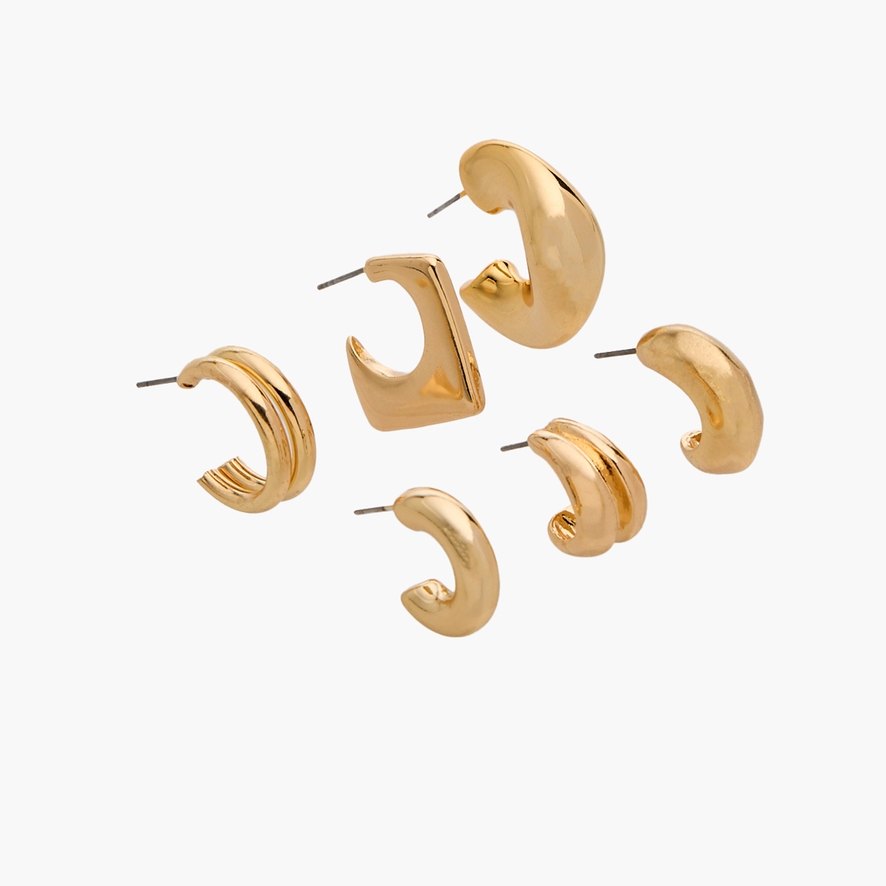حلقان طوق بارزة الملمس بلون ذهبي ومكبس إغلاق خلفي - 6 قطع-women-watchesandjewellery-jewellery-earrings-image-2