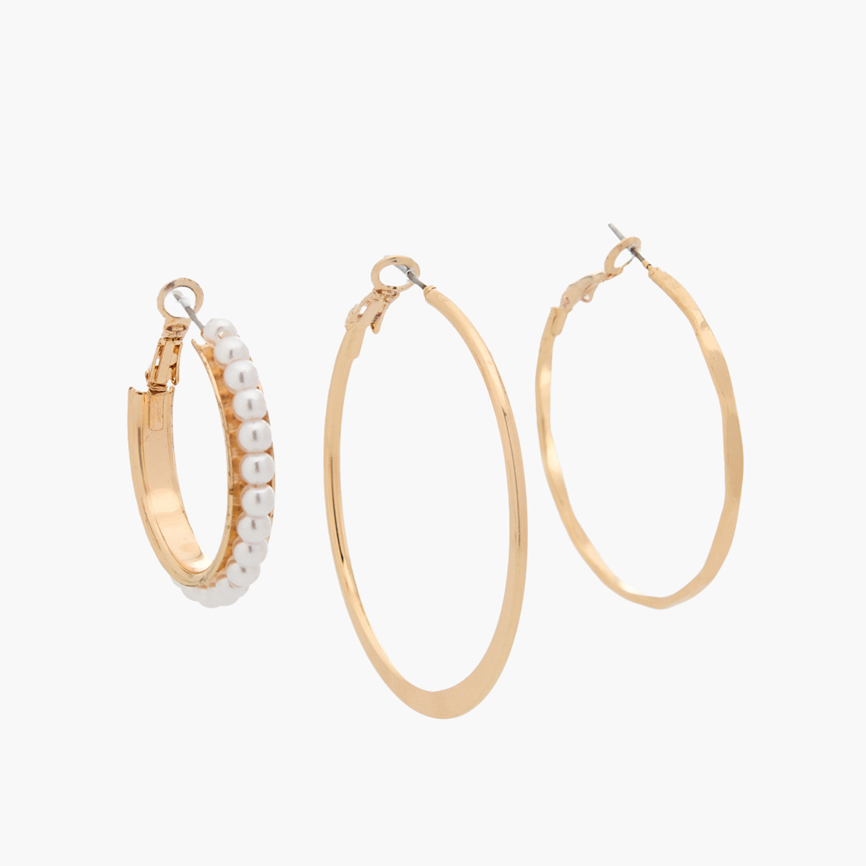 Pack of 3 Gold Tone Assorted Hoop Earrings with Hinged Closure-women-watchesandjewellery-jewellery-earrings-image-4
