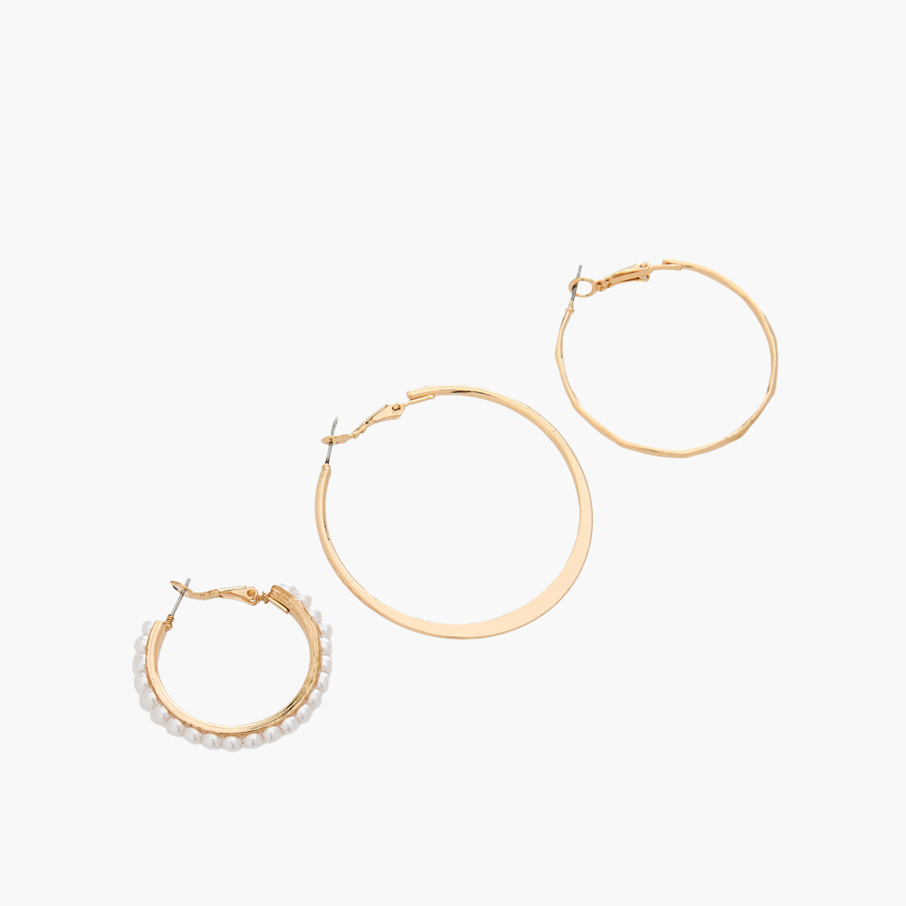 Pack of 3 Gold Tone Assorted Hoop Earrings with Hinged Closure-women-watchesandjewellery-jewellery-earrings-image-5