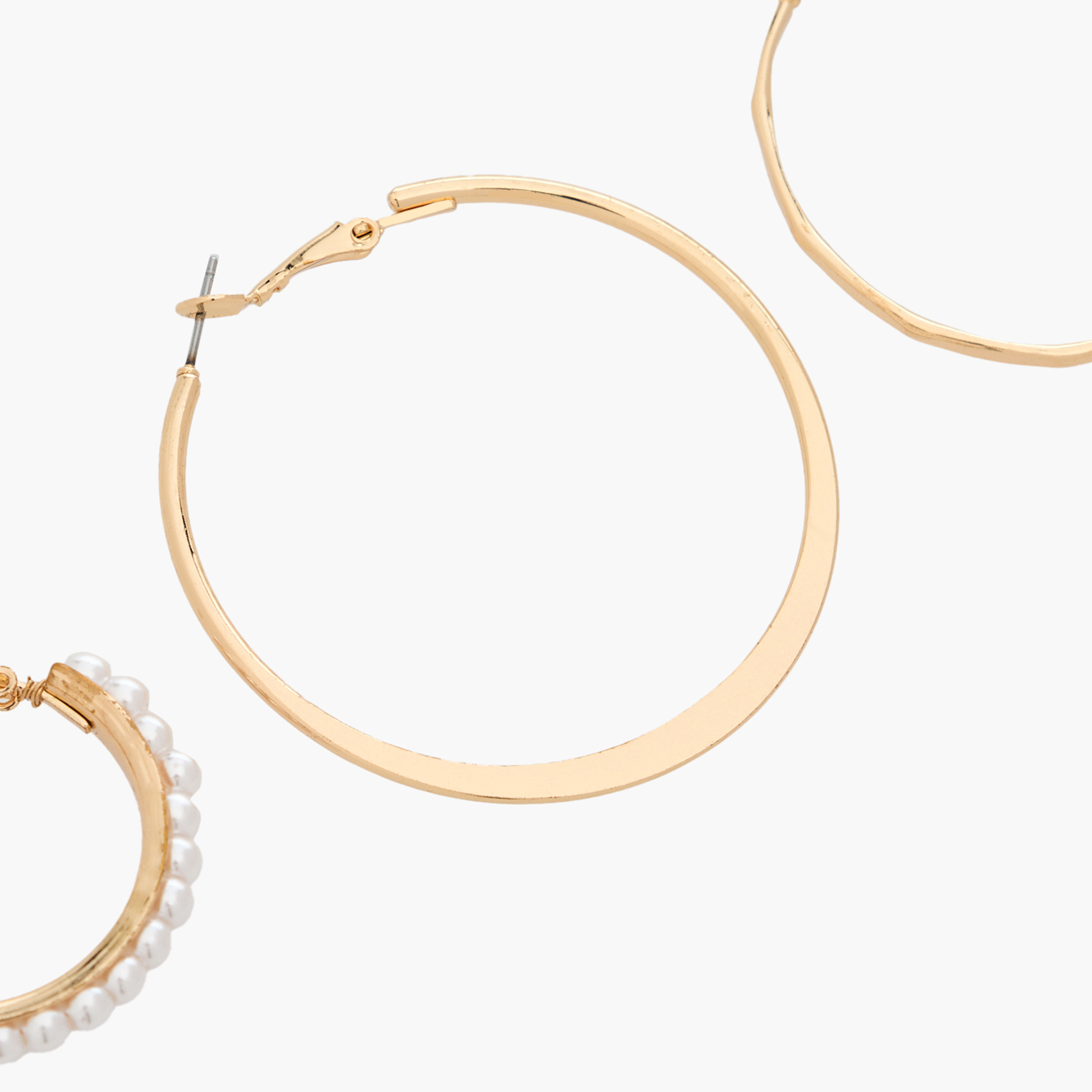 Pack of 3 Gold Tone Assorted Hoop Earrings with Hinged Closure-women-watchesandjewellery-jewellery-earrings-image-6