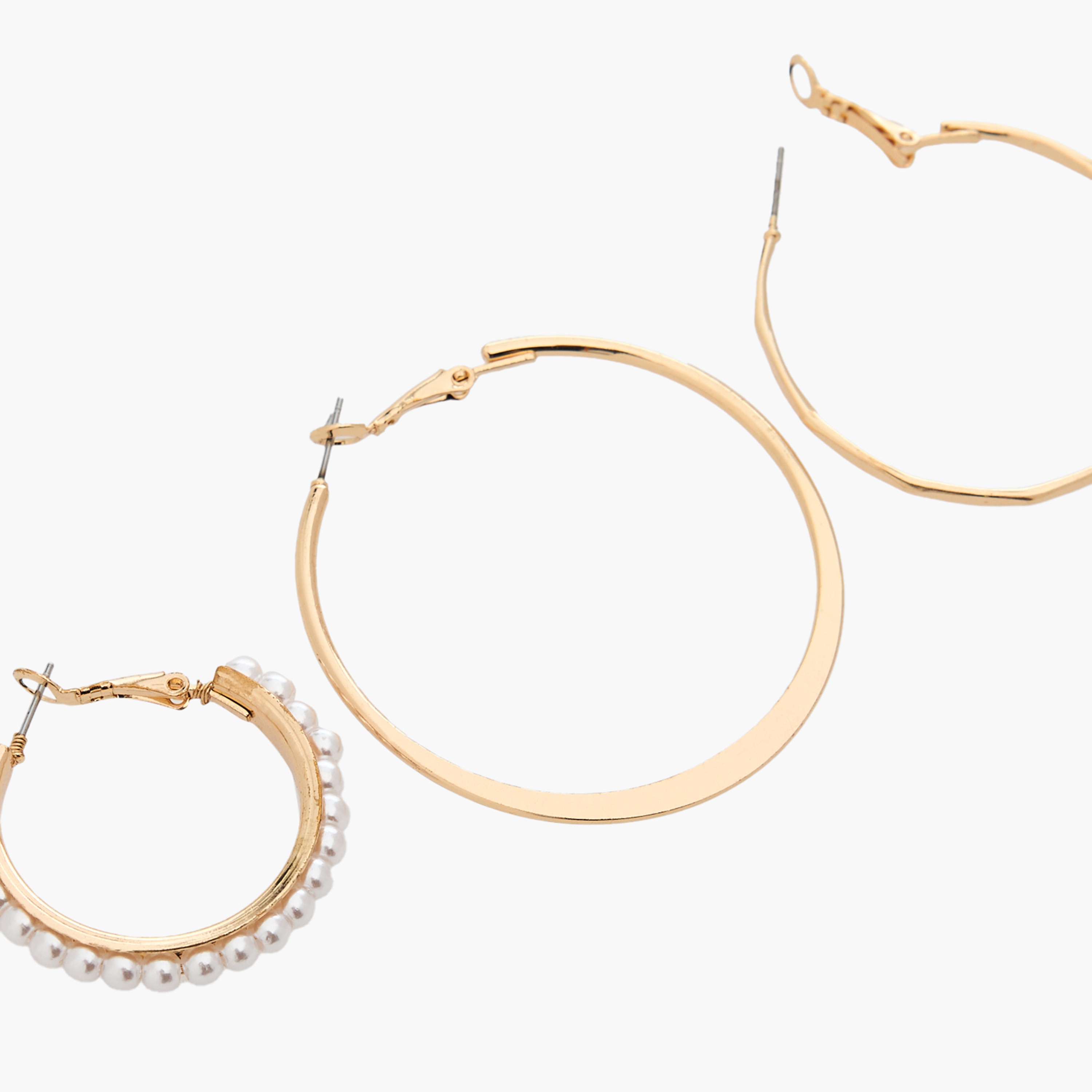 Pack of 3 Gold Tone Assorted Hoop Earrings with Hinged Closure-women-watchesandjewellery-jewellery-earrings-image-7