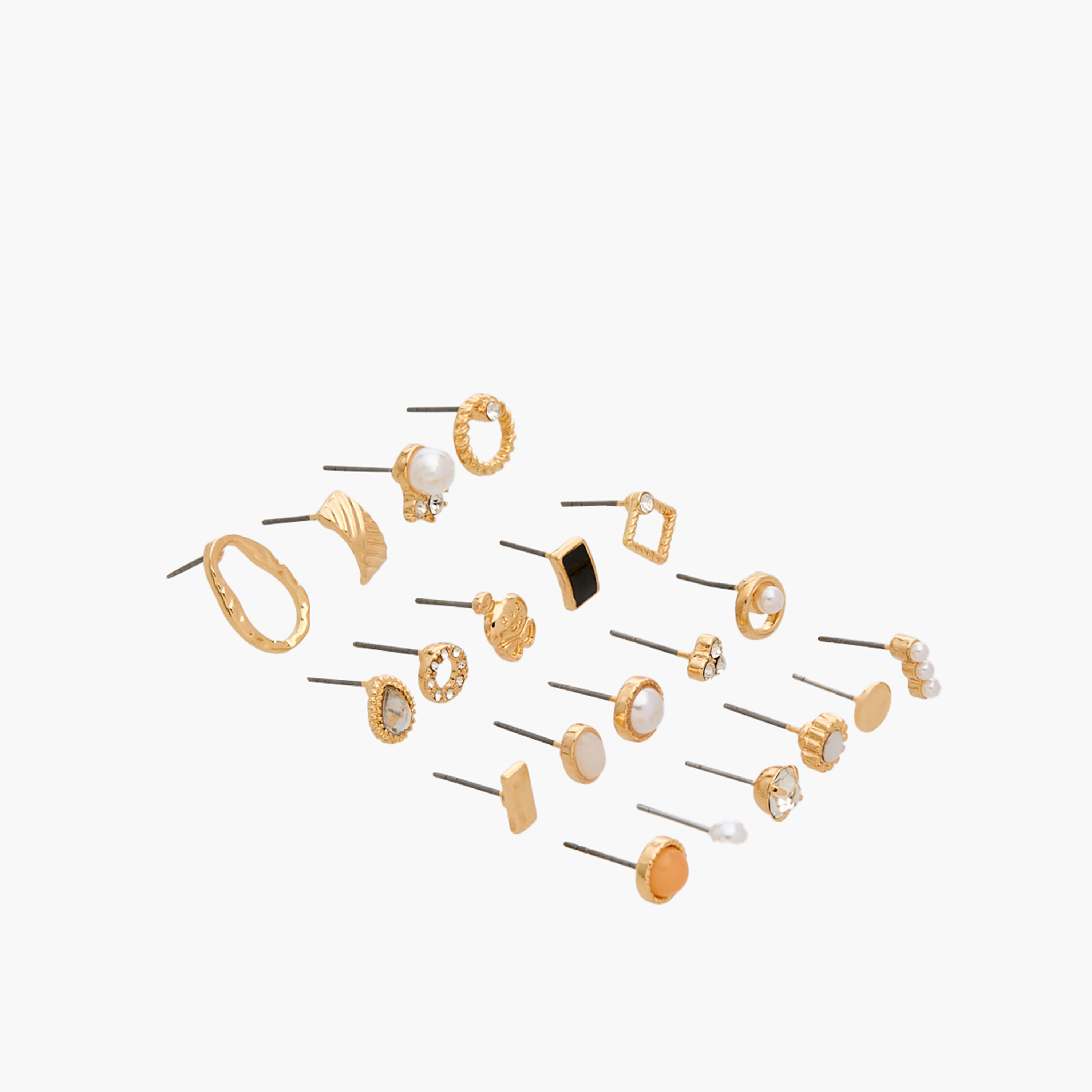 حلقان دبوس متنوعة بلون ذهبي ومكبس إغلاق خلفي - عبوة 20 زوج-women-watchesandjewellery-jewellery-earrings-image-2
