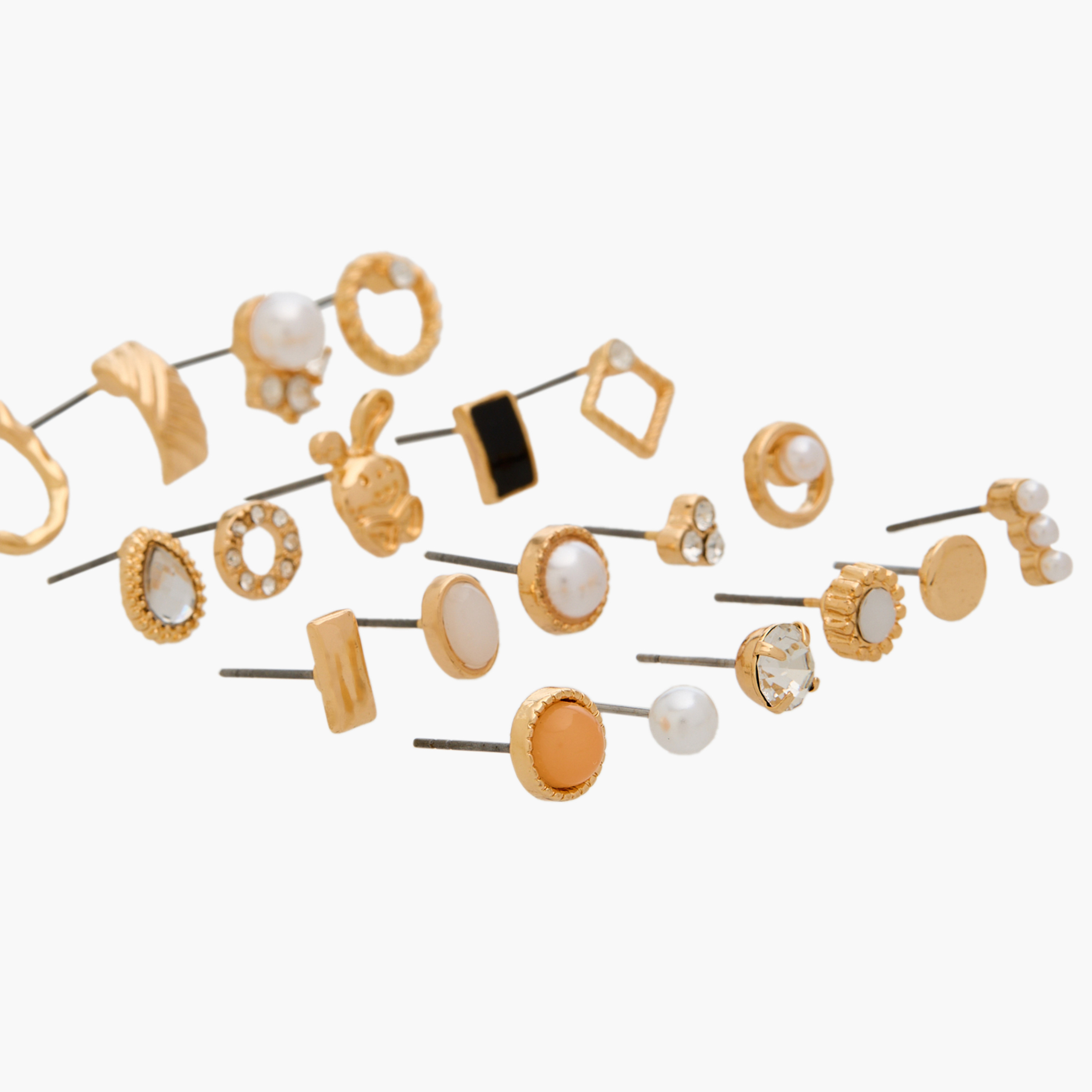 حلقان دبوس متنوعة بلون ذهبي ومكبس إغلاق خلفي - عبوة 20 زوج-women-watchesandjewellery-jewellery-earrings-image-3