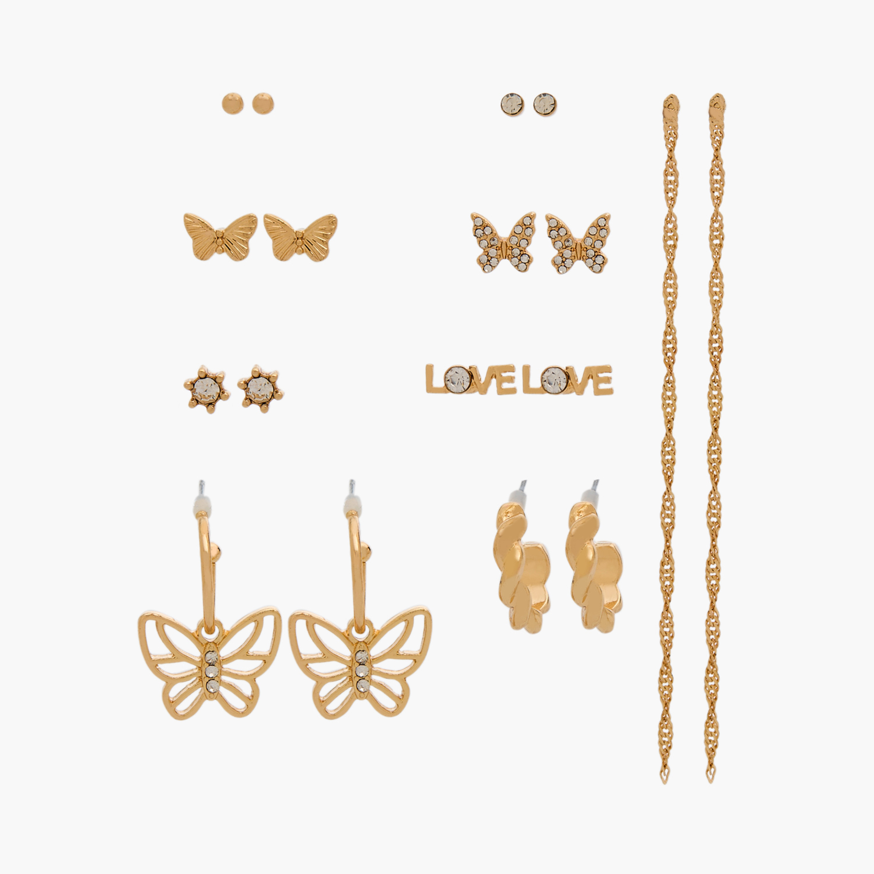 Pack of 9 Gold Tone Assorted Earrings with Pushback Closure-women-watchesandjewellery-jewellery-earrings-image-1