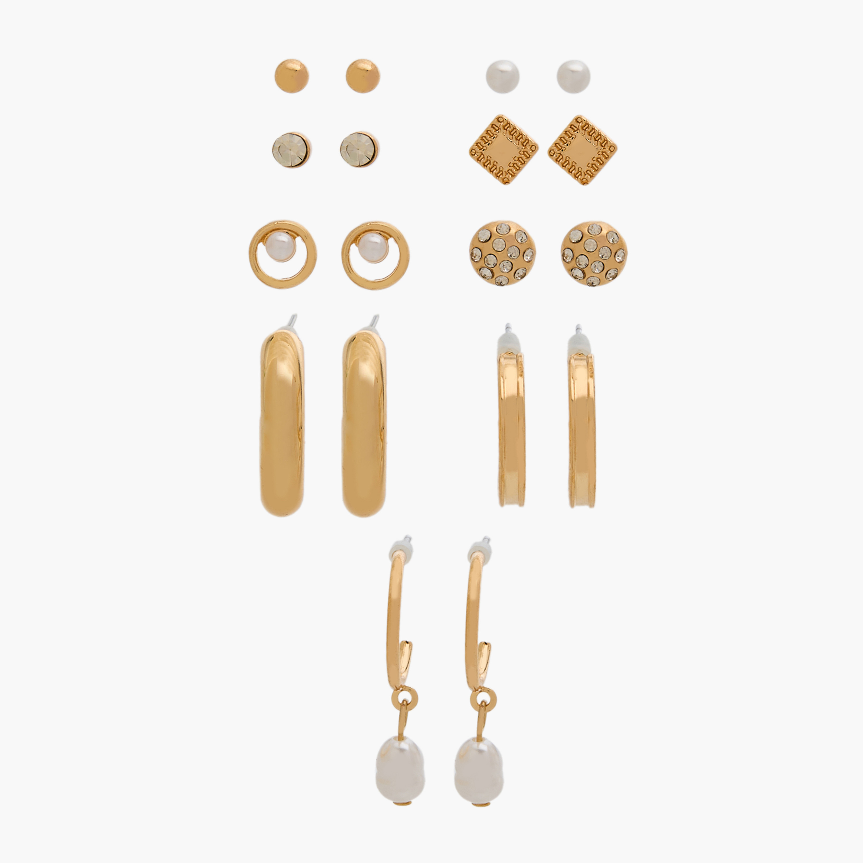 Pack of 9 Gold Tone Assorted Earrings with Pushback Closure-women-watchesandjewellery-jewellery-earrings-image-1