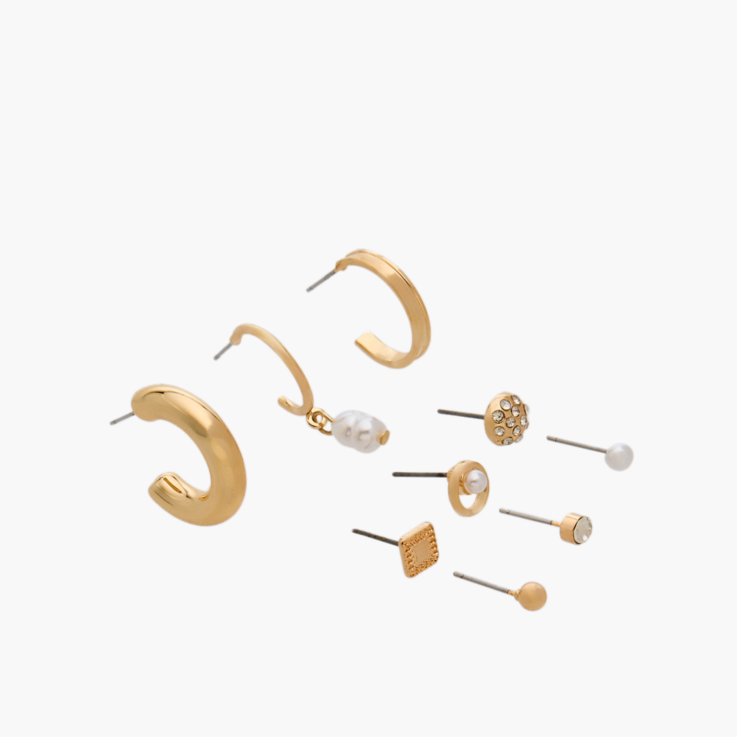 Pack of 9 Gold Tone Assorted Earrings with Pushback Closure-women-watchesandjewellery-jewellery-earrings-image-2