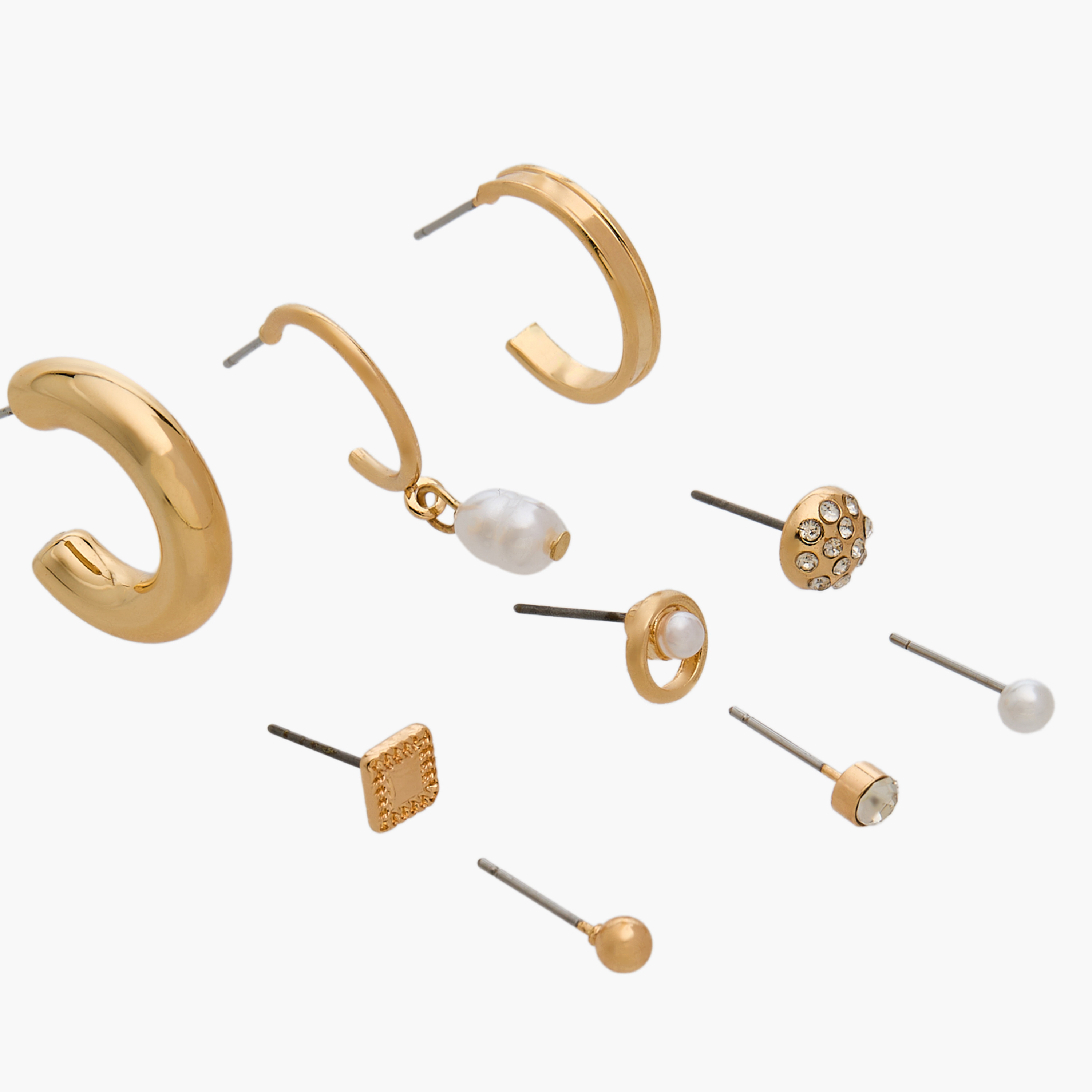 Pack of 9 Gold Tone Assorted Earrings with Pushback Closure-women-watchesandjewellery-jewellery-earrings-image-3