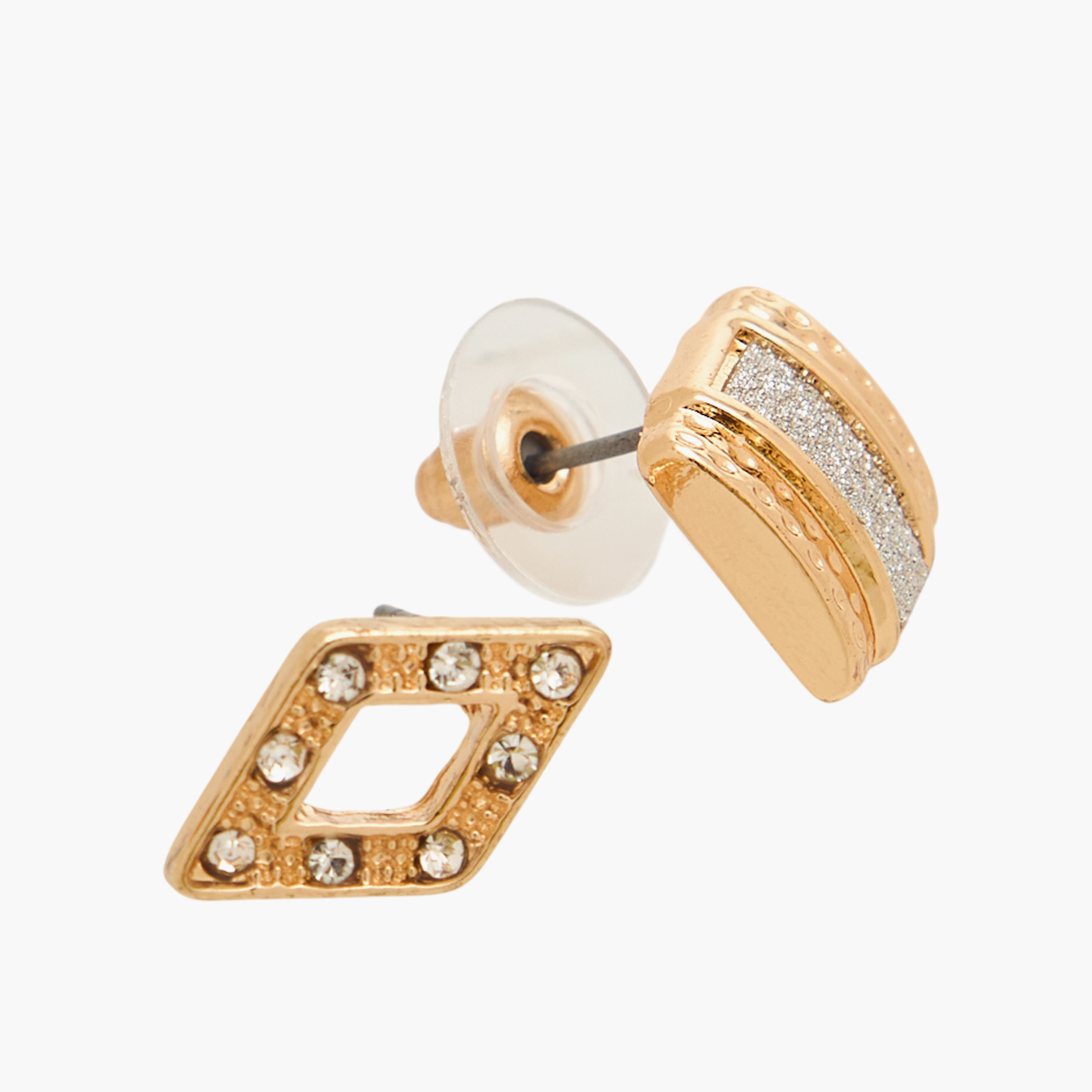Pack of 3 Gold Tone Embellished Stud Earrings with Pushback Closure-women-watchesandjewellery-jewellery-earrings-image-6