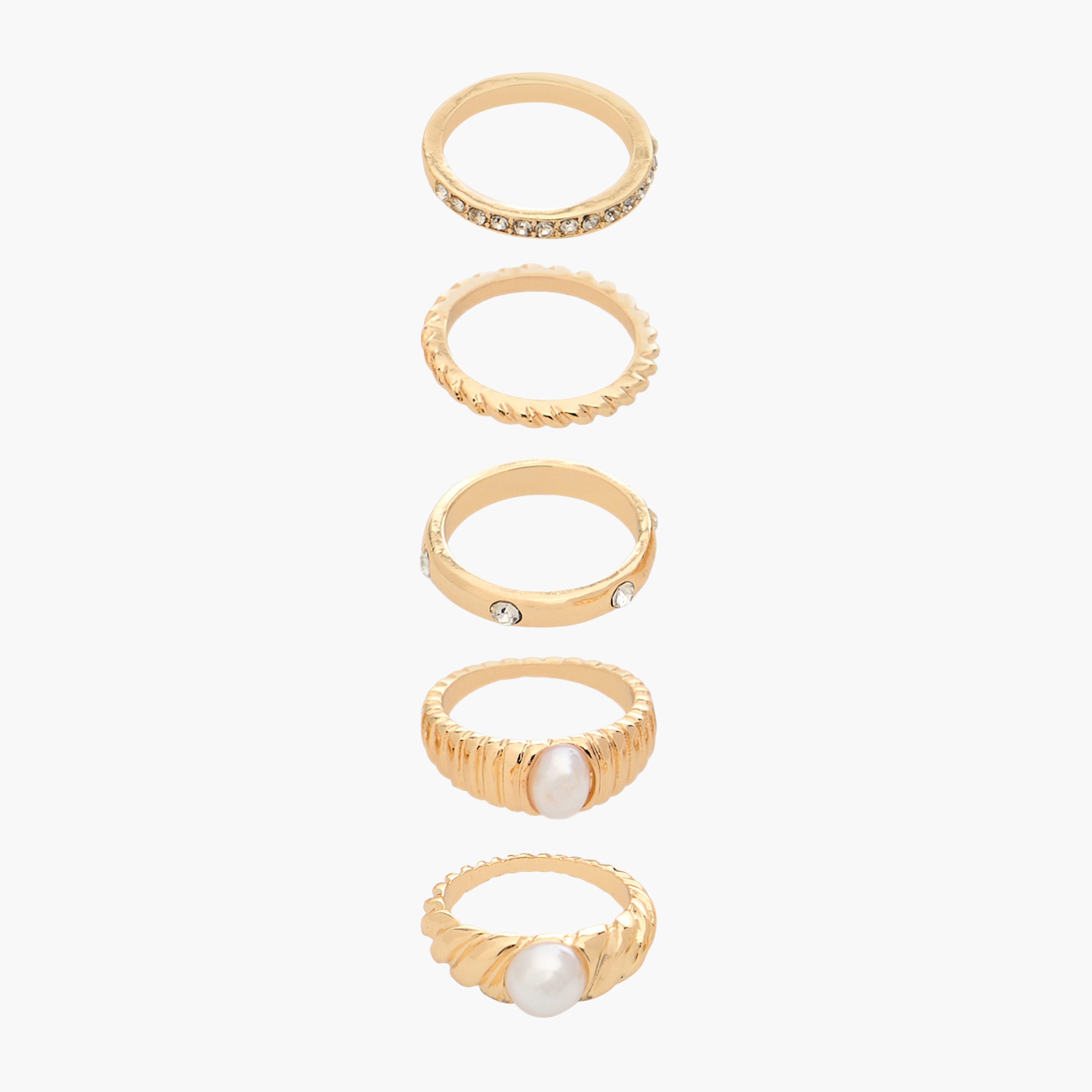 خواتم ميتالك مزينة  - 5 قطع-women-watchesandjewellery-jewellery-rings-image-1