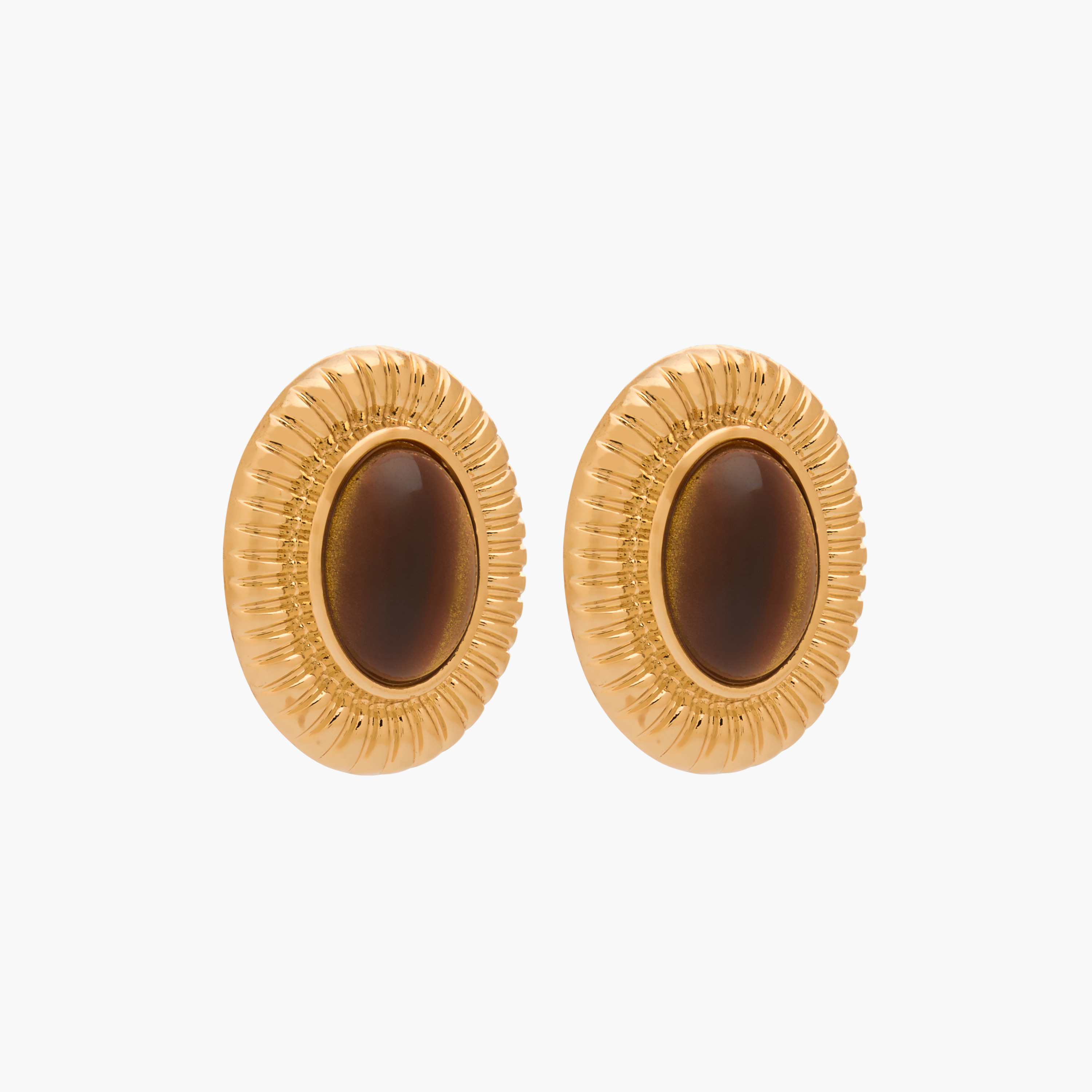حلقان بيضاوية بلون ذهبي ومكبس إغلاق خلفي-women-watchesandjewellery-jewellery-earrings-image-2