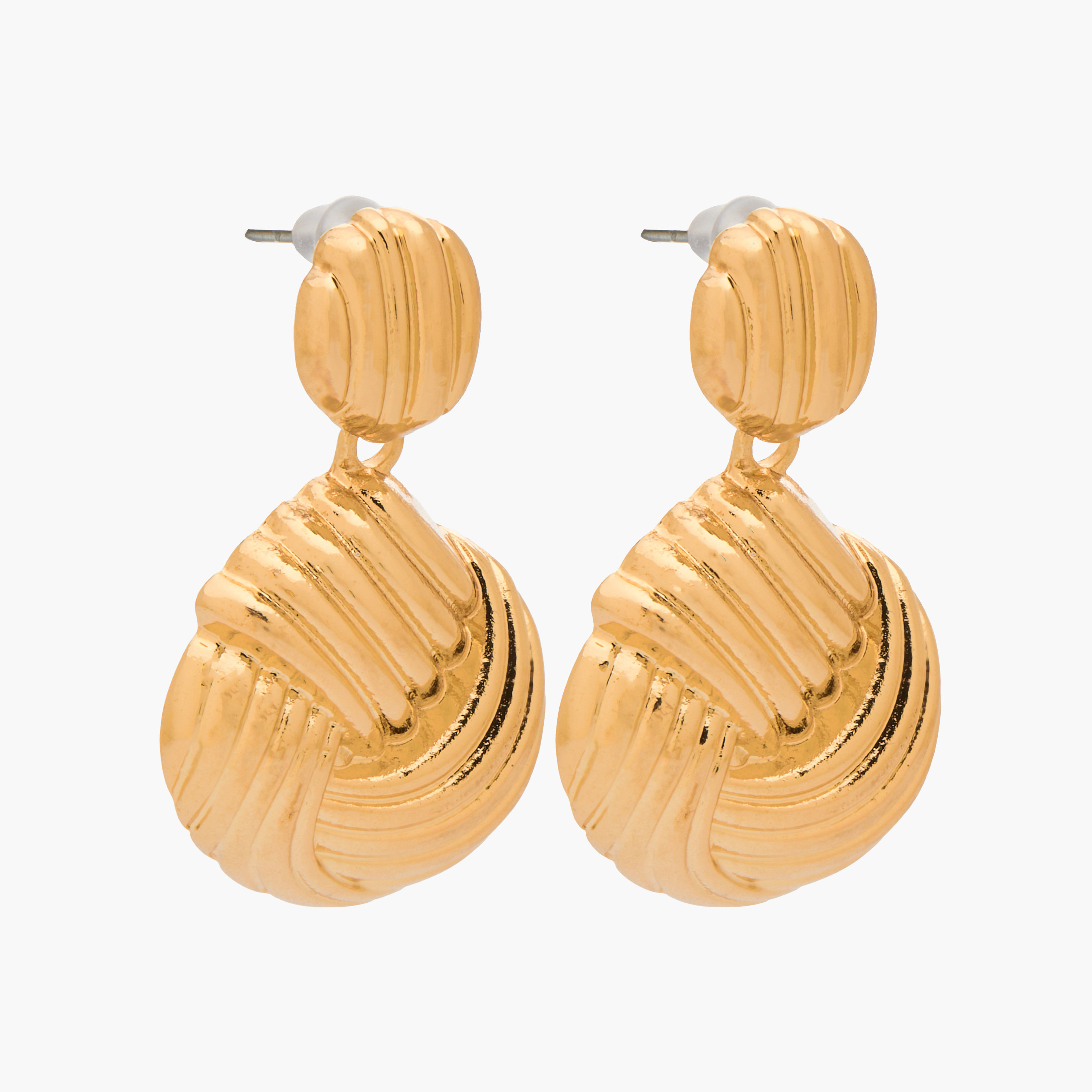 حلقان بلون ذهبي بتصميم عقدة متدلية ومكبس إغلاق خلفي-women-watchesandjewellery-jewellery-earrings-image-2