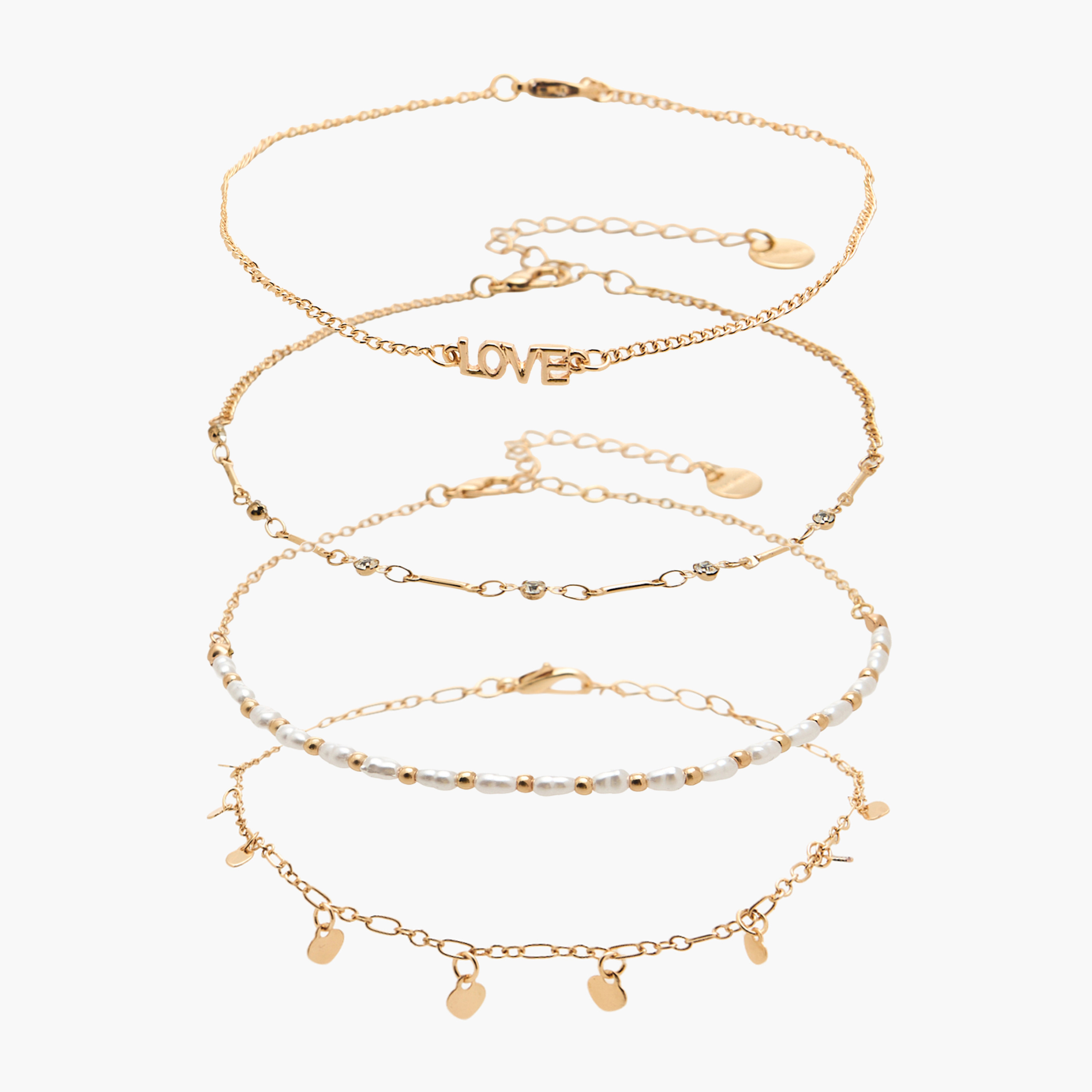 Pack of 4 Gold Tone Embellished Anklet-women-watchesandjewellery-jewellery-anklets-image-1