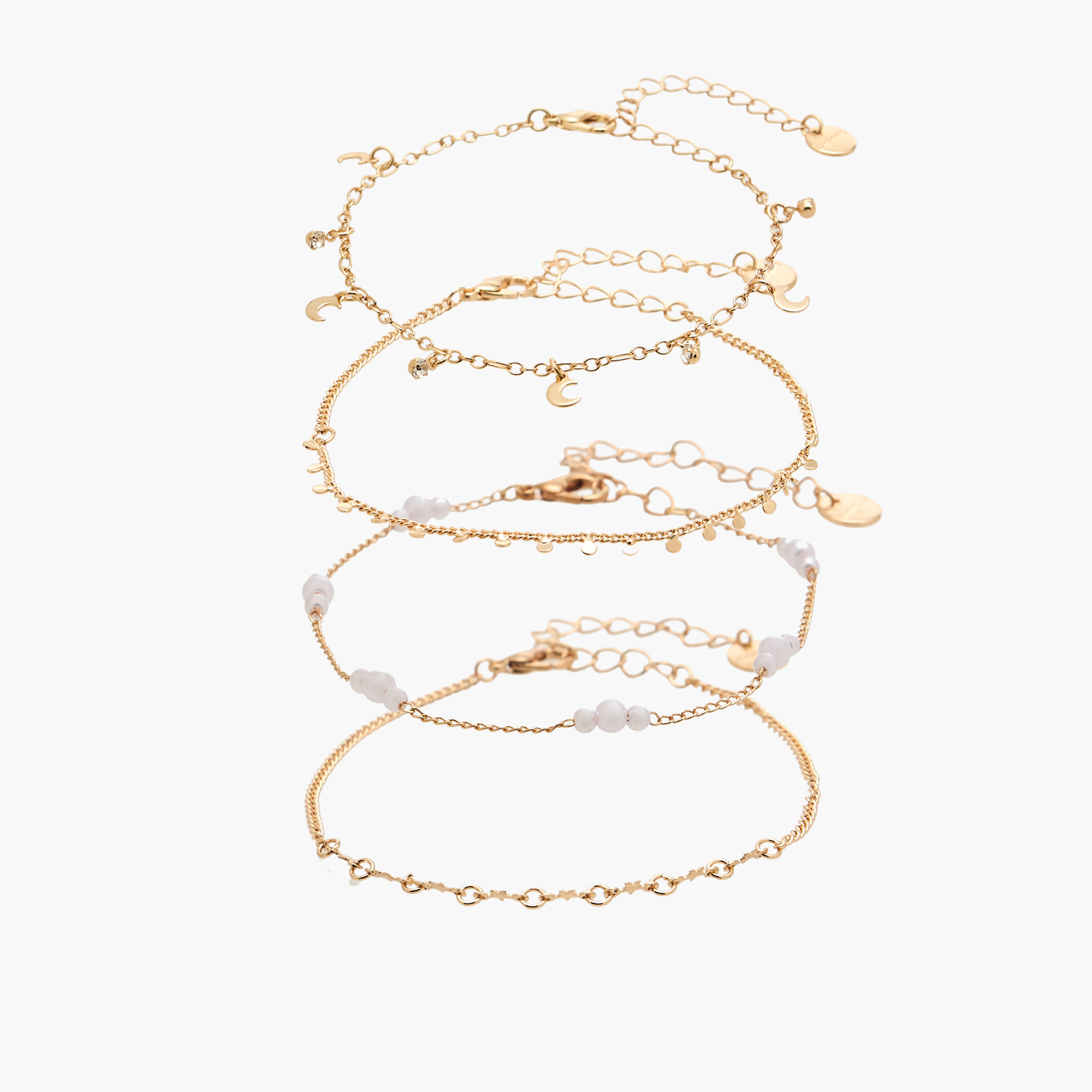 أساور بلون ذهبي مزينة - 4 قطع-women-watchesandjewellery-jewellery-banglesandbracelets-image-1