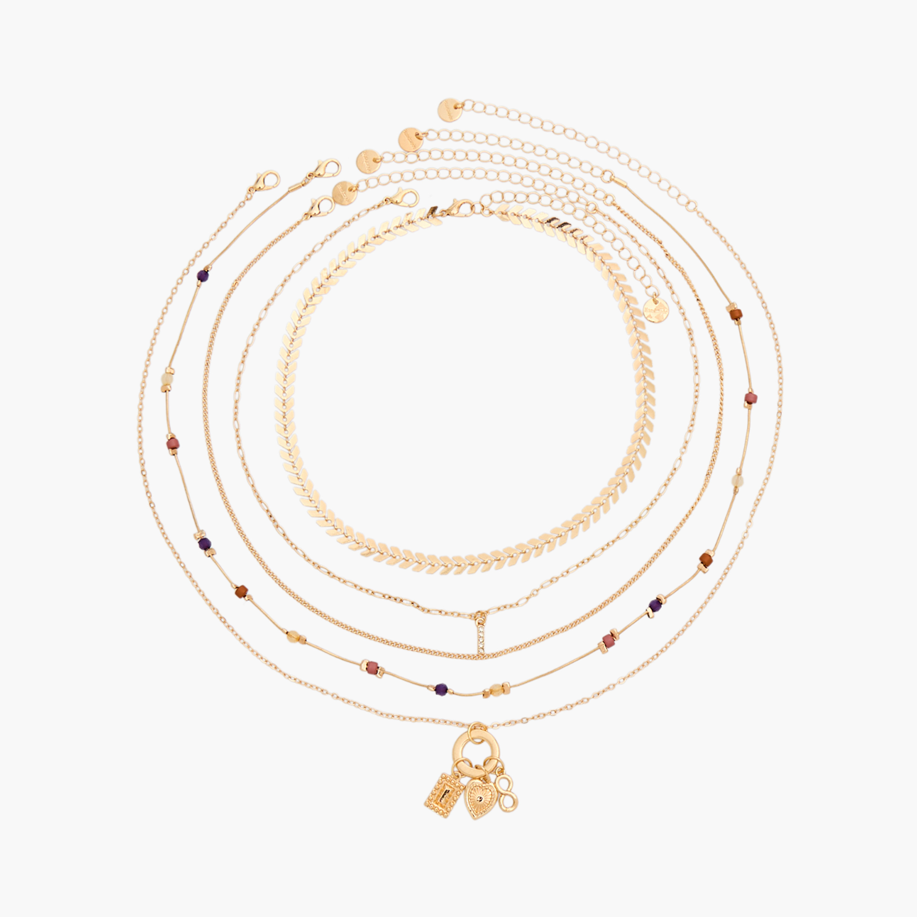 Set of 5 - Gold Tone Necklace with Assorted Design-women-watchesandjewellery-jewellery-necklacesandpendants-image-1