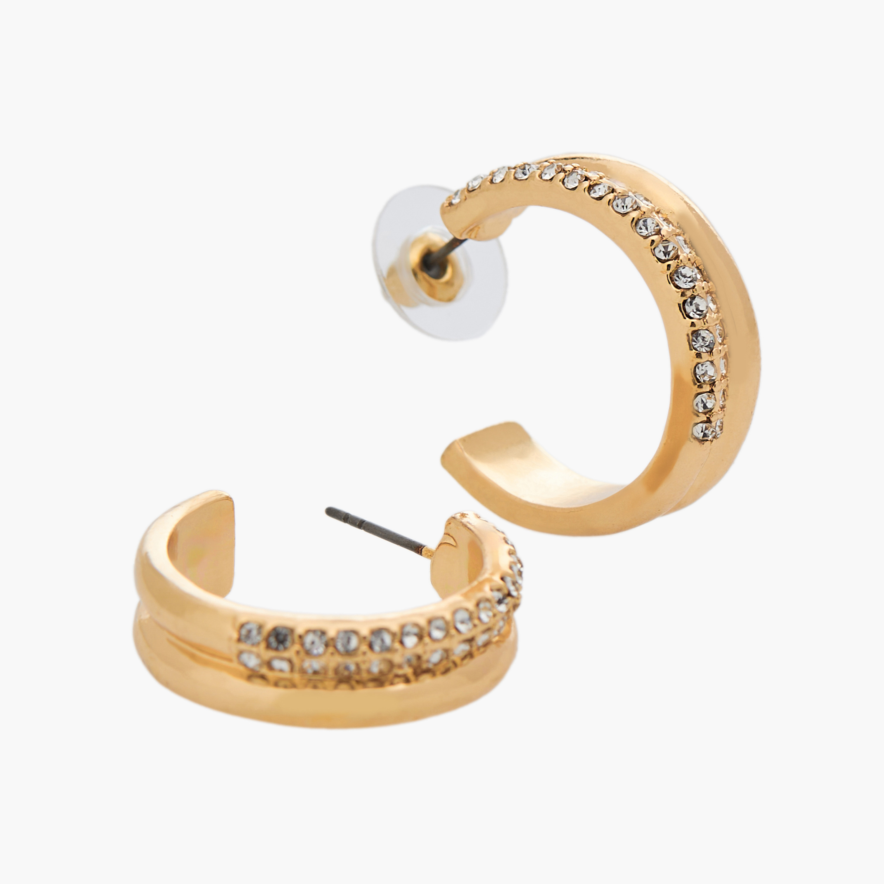 حلقان طوق متنوعة بلون ذهبي ومكبس إغلاق خلفي - 3 قطع-women-watchesandjewellery-jewellery-earrings-image-6