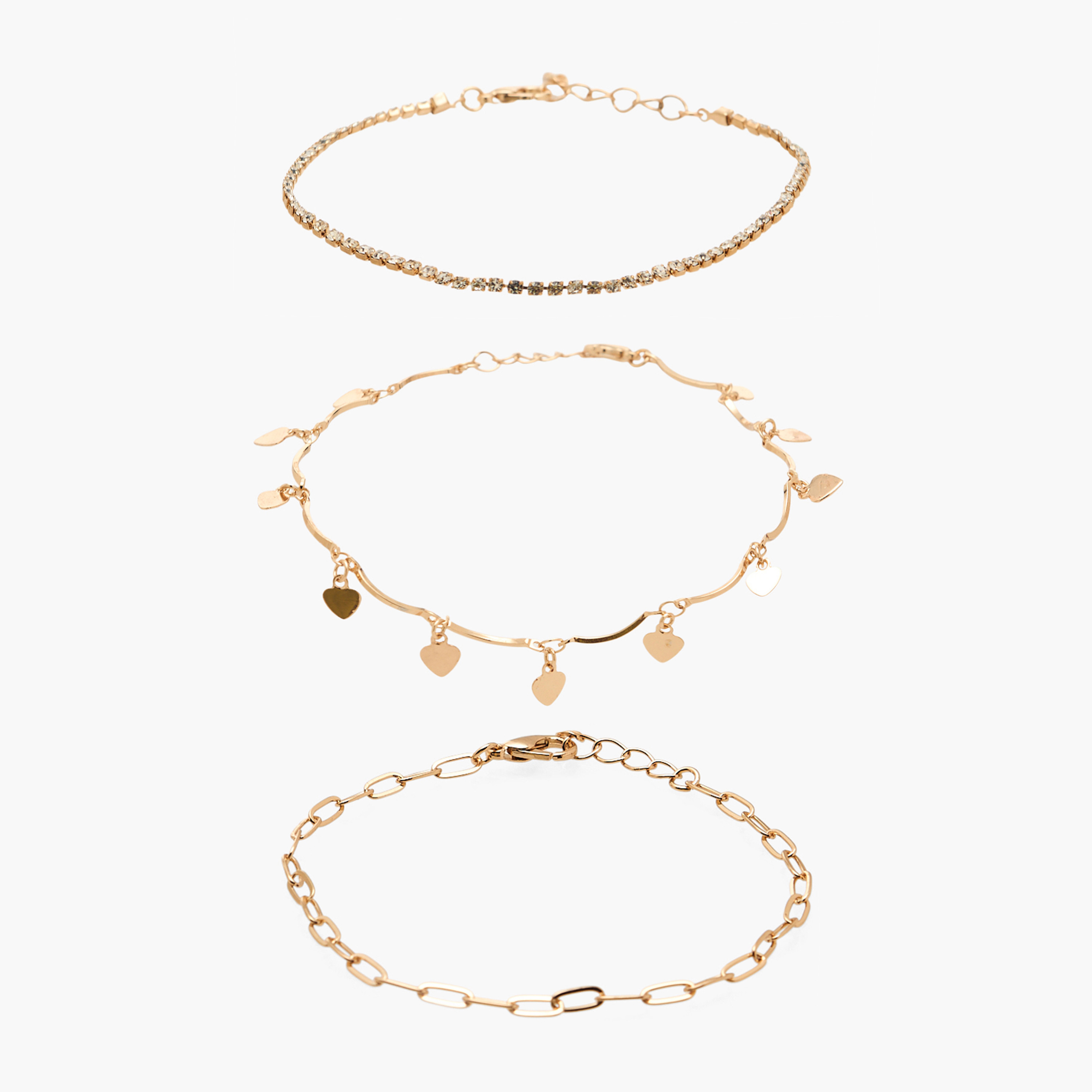 أساور ذهبية اللون - عبوة من 3 قطع متنوعة-women-watchesandjewellery-jewellery-banglesandbracelets-image-1