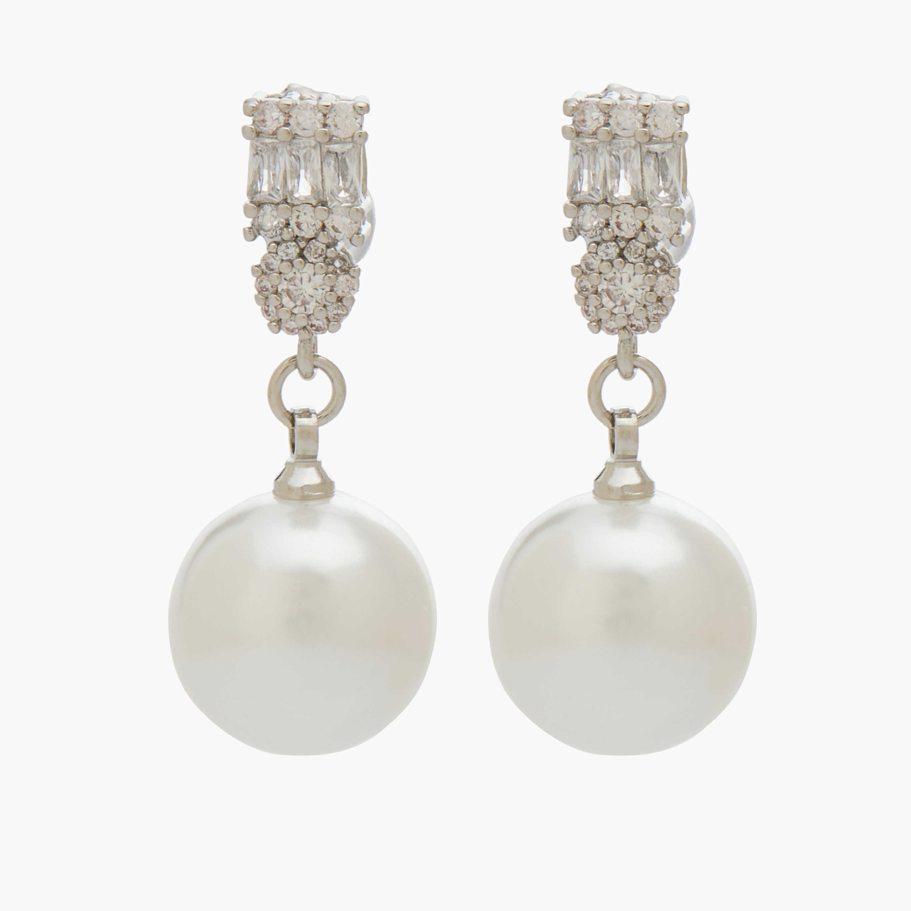 Embellished Pearl Drop Earrings with Pushback Closure-women-watchesandjewellery-jewellery-earrings-image-1