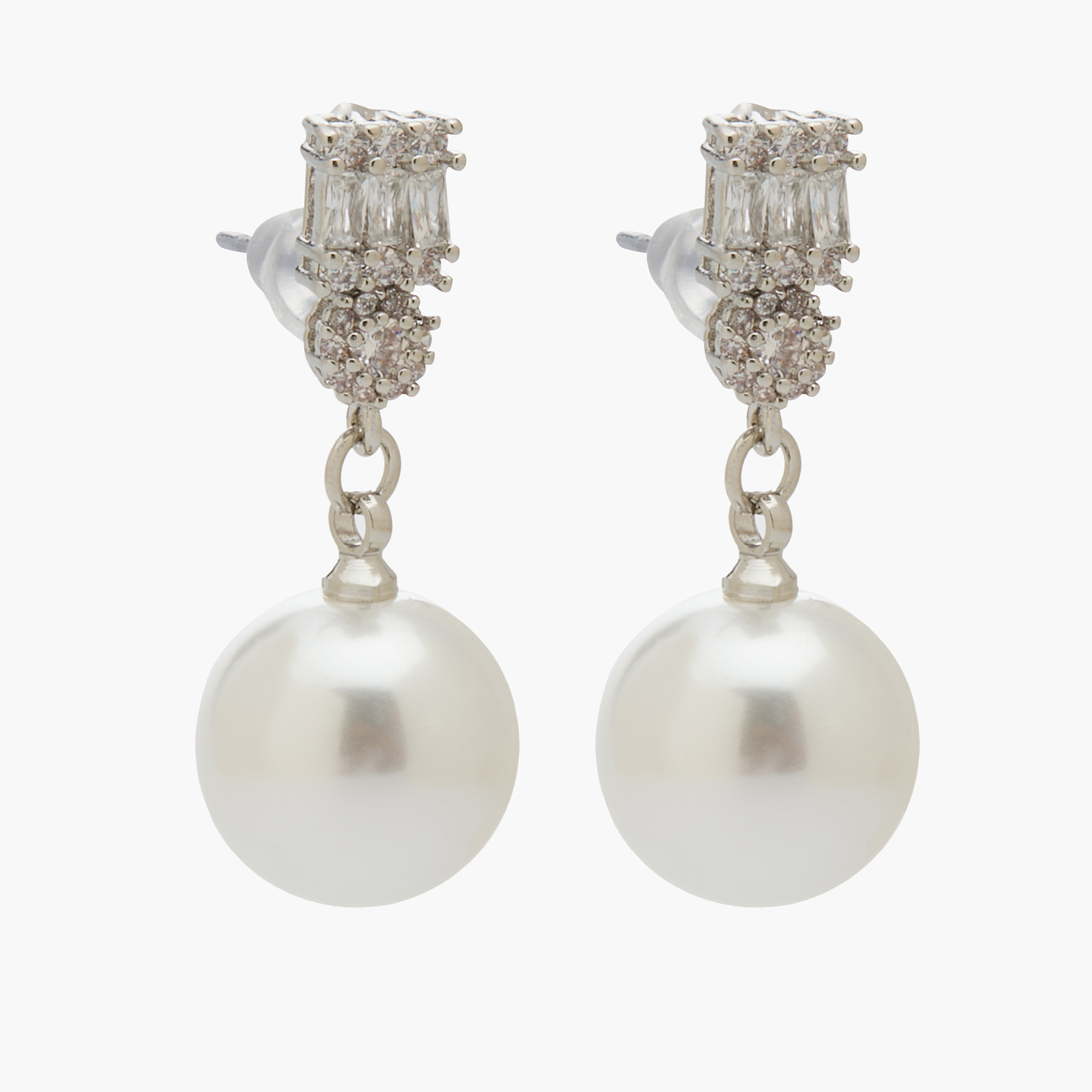 Embellished Pearl Drop Earrings with Pushback Closure-women-watchesandjewellery-jewellery-earrings-image-2