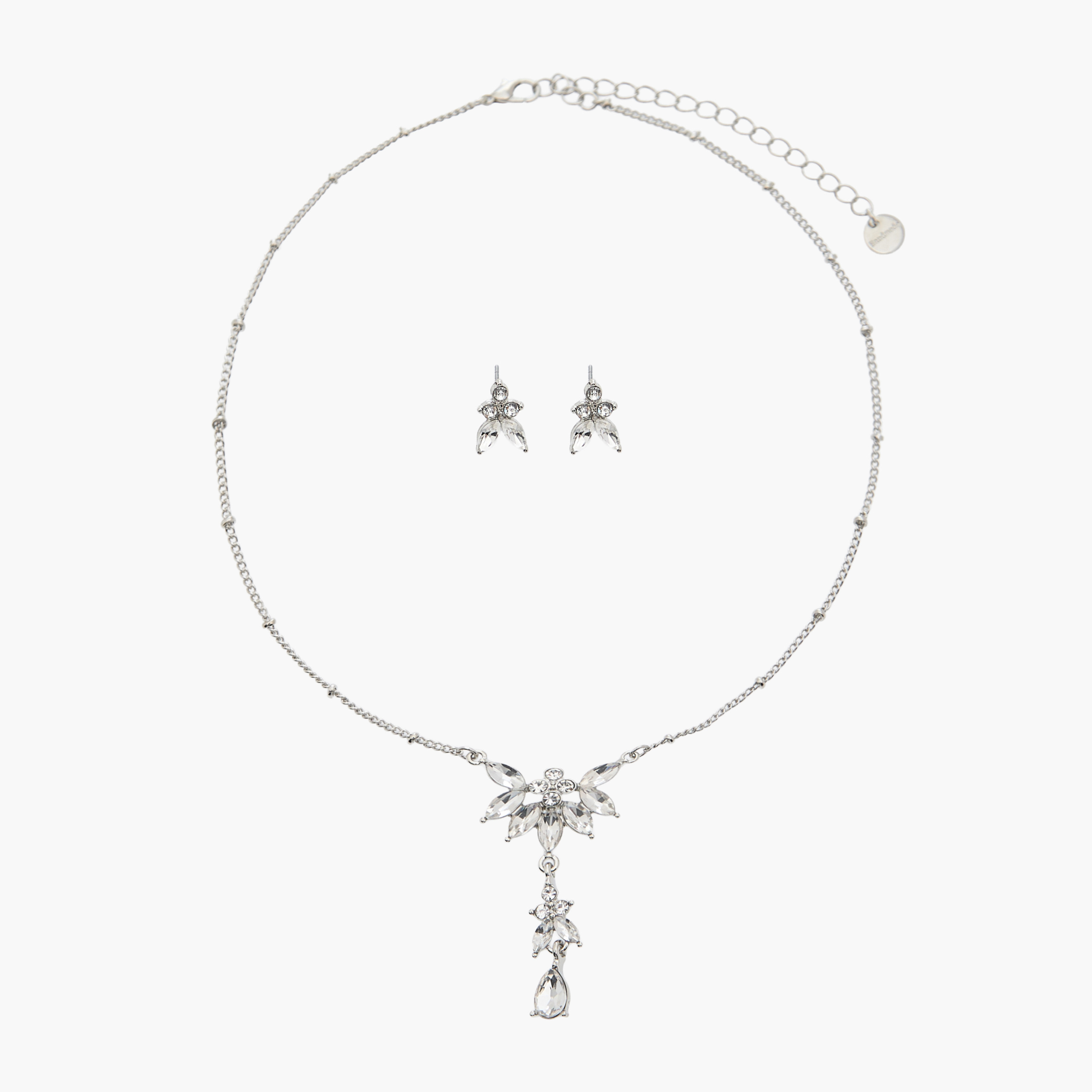 Set of 2 - Floral Embellished Necklace and Earrings-girls-accessories-keyringsandbagcharms-image-1