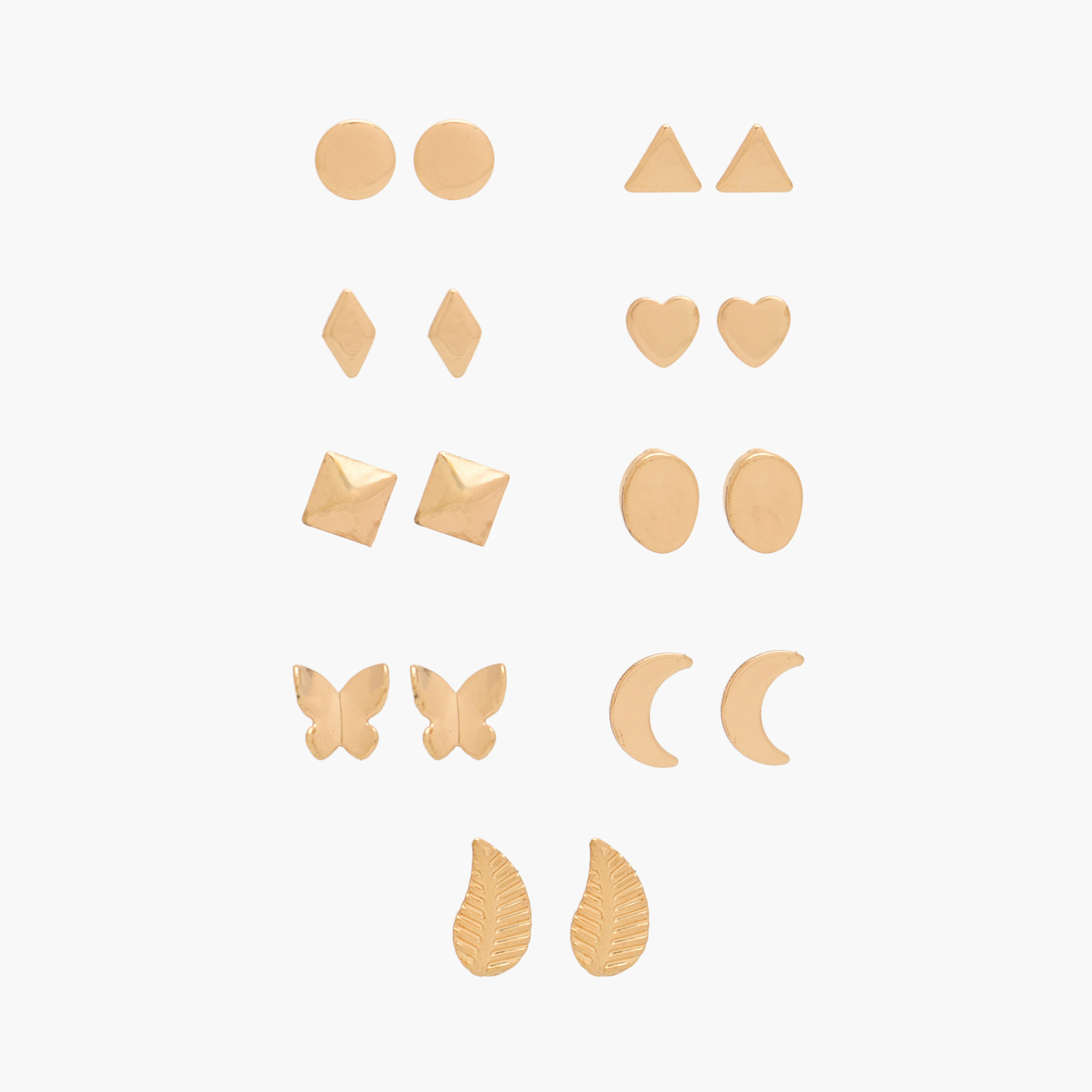 Pack of 9 Gold Tone Assorted Stud Earrings with Pushback Closure-women-watchesandjewellery-jewellery-earrings-image-1