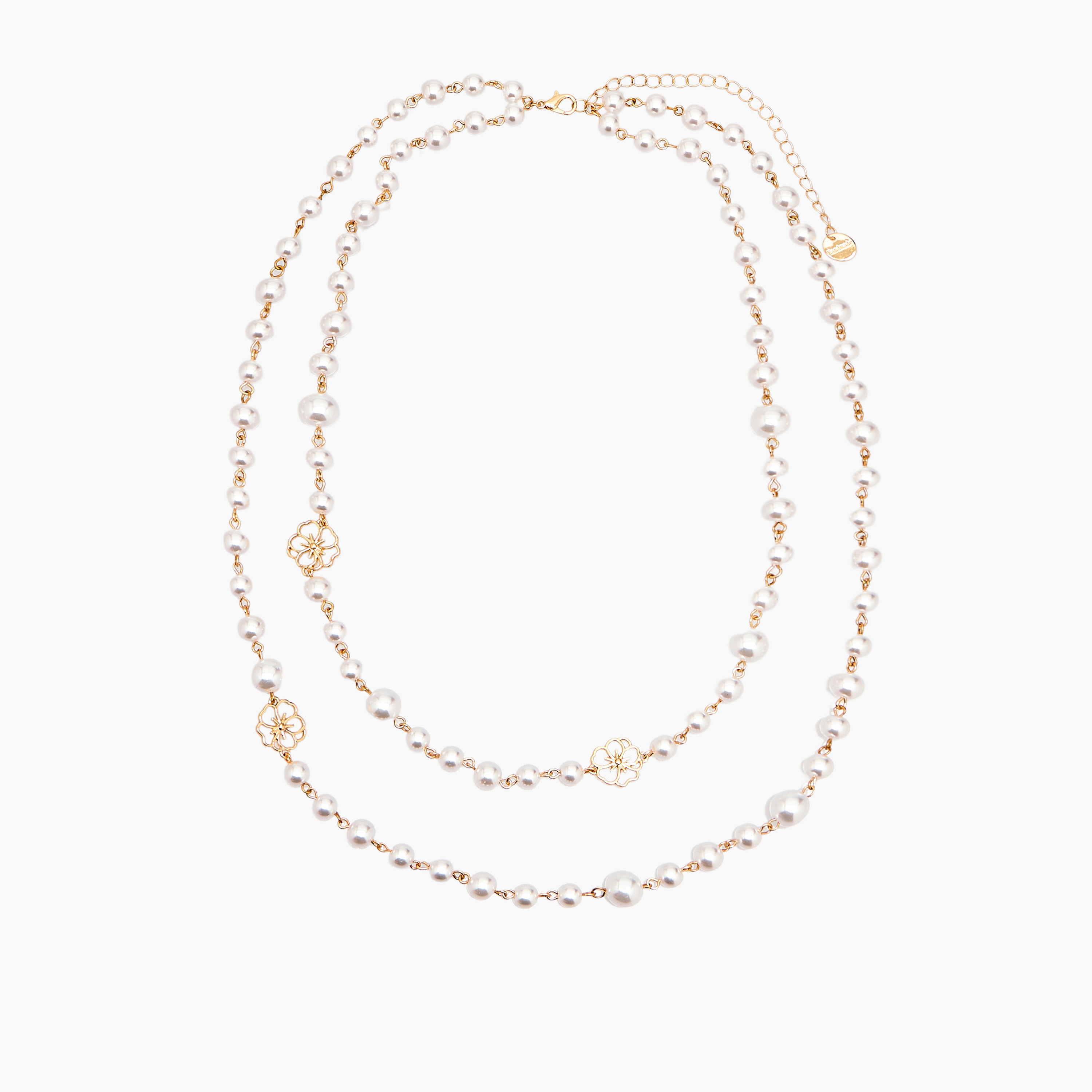 Floral Pearl Double Layer Necklace-women-watchesandjewellery-jewellery-necklacesandpendants-image-1