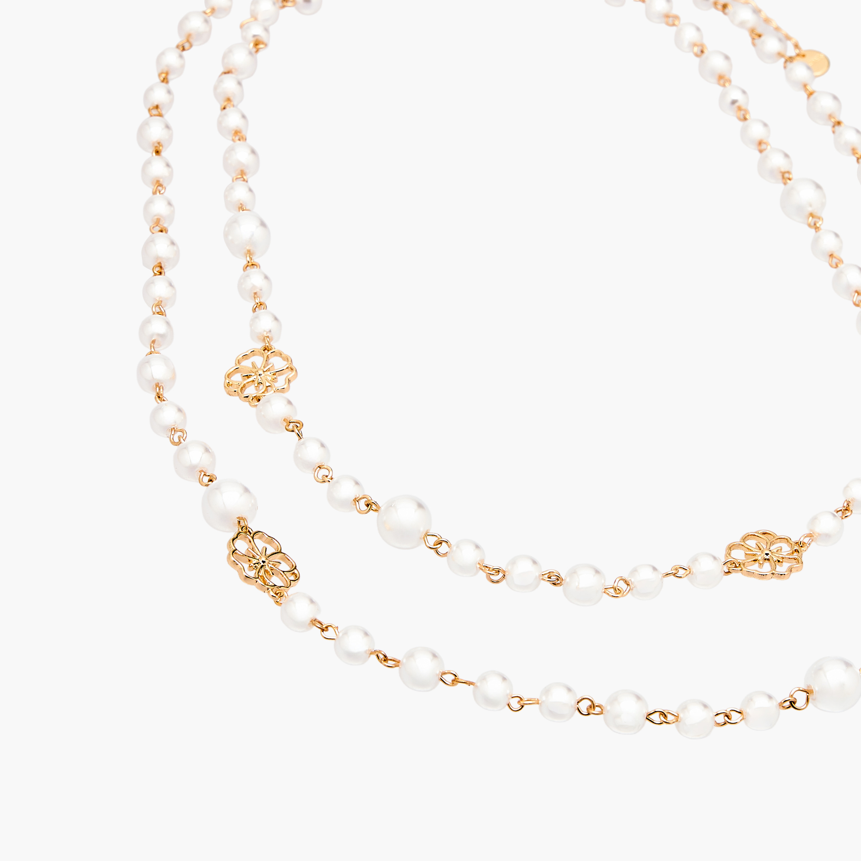 Floral Pearl Double Layer Necklace-women-watchesandjewellery-jewellery-necklacesandpendants-image-2