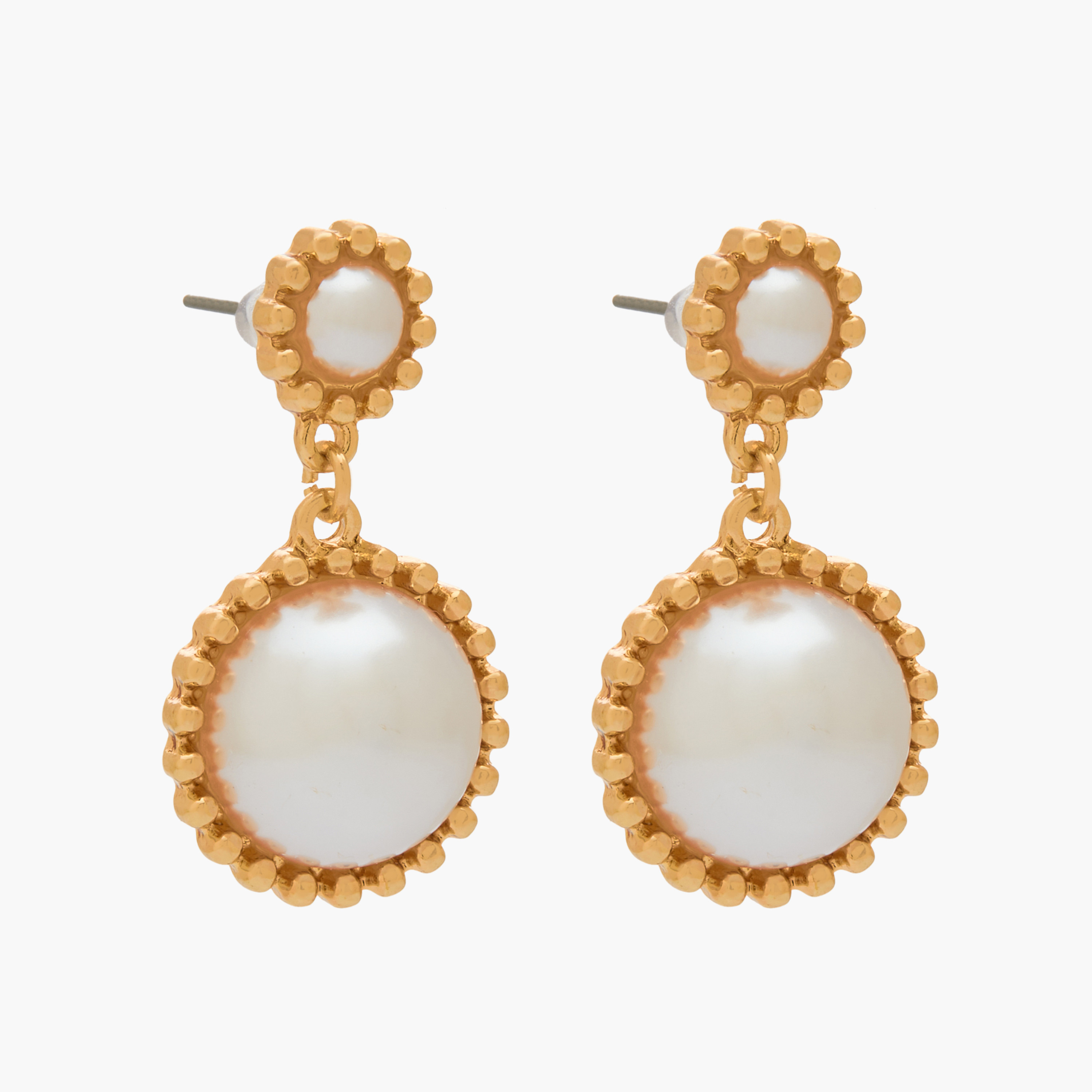 Gold Tone Pearl Drop Earrings with Pushback Closure-women-watchesandjewellery-jewellery-earrings-image-2
