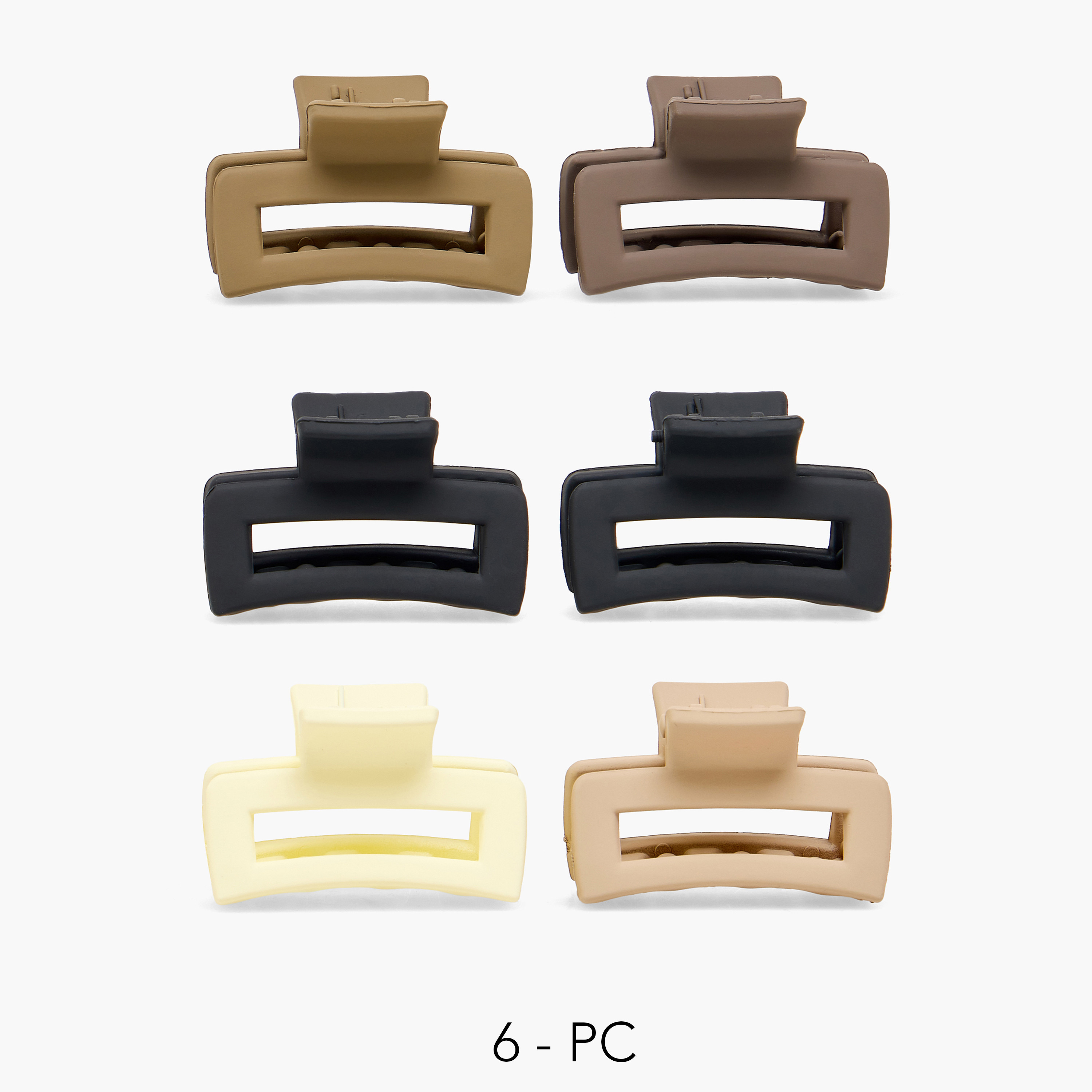 طقم مشابك شعر مستطيلة بتشطيب مطفي - 6 قطع-women-hairaccessories-clamps-image-1