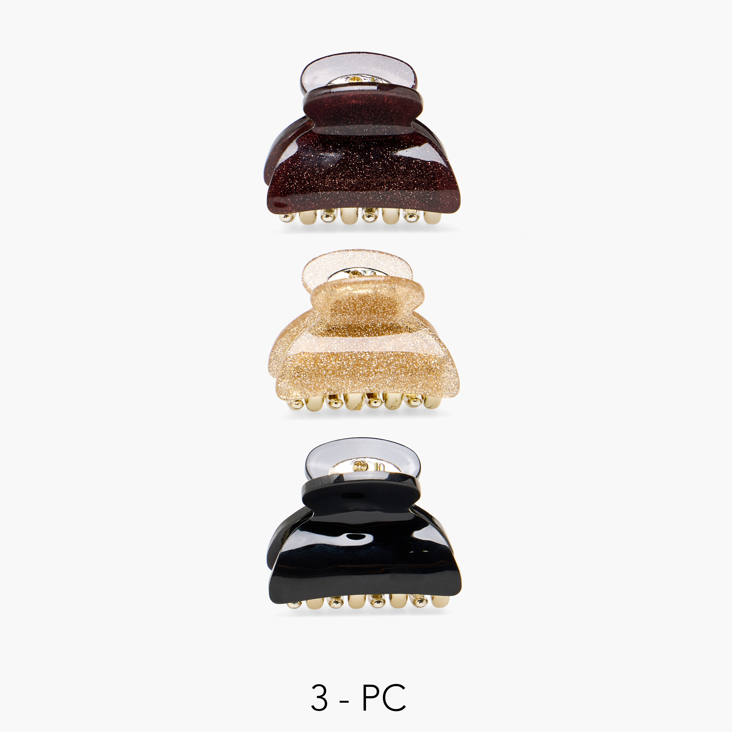 Pack of 3 Curved Hair Clamps with Glitter Finish-women-hairaccessories-clamps-image-1