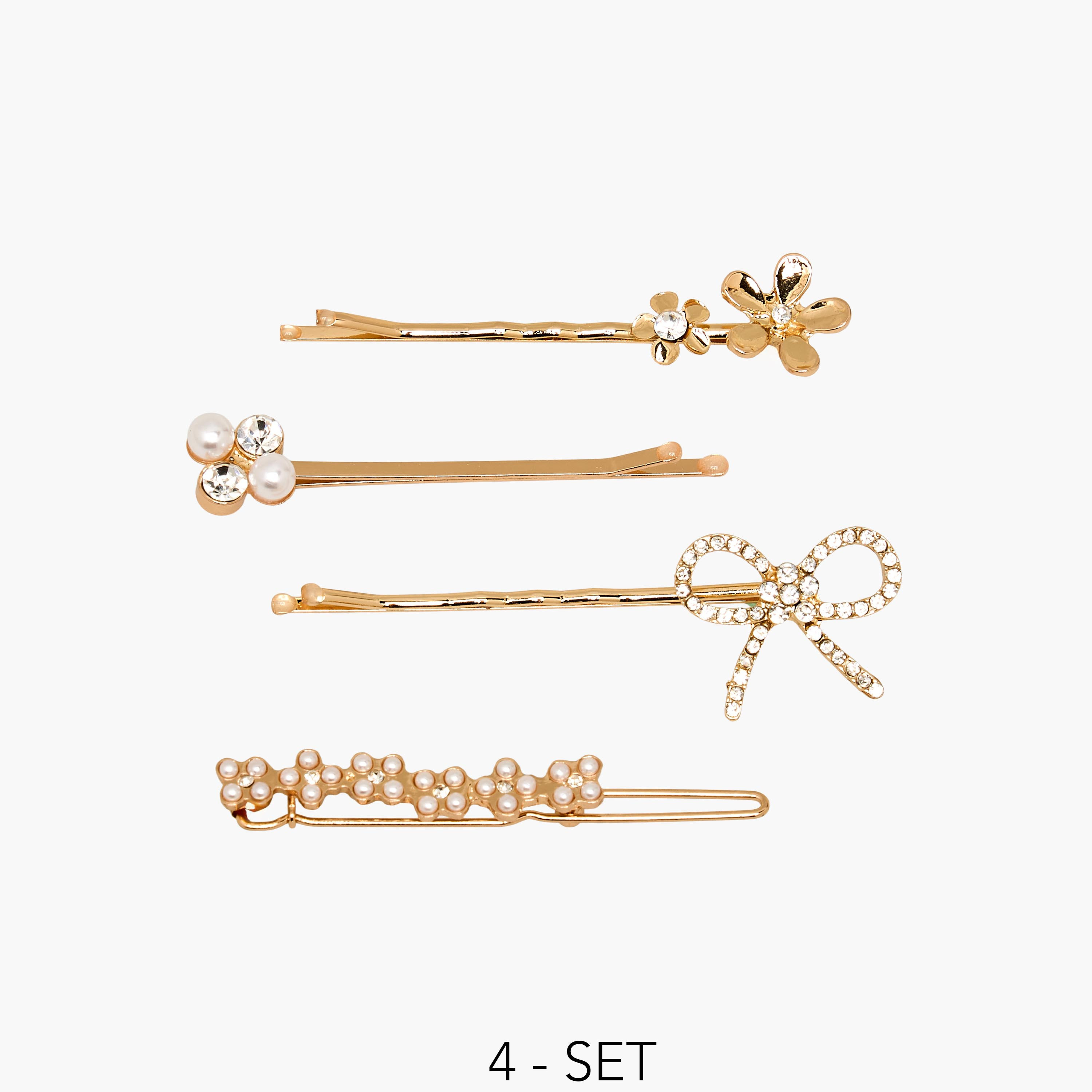 Pack of 4 Floral Hair Clip with Embellishment-women-hairaccessories-clips-image-1