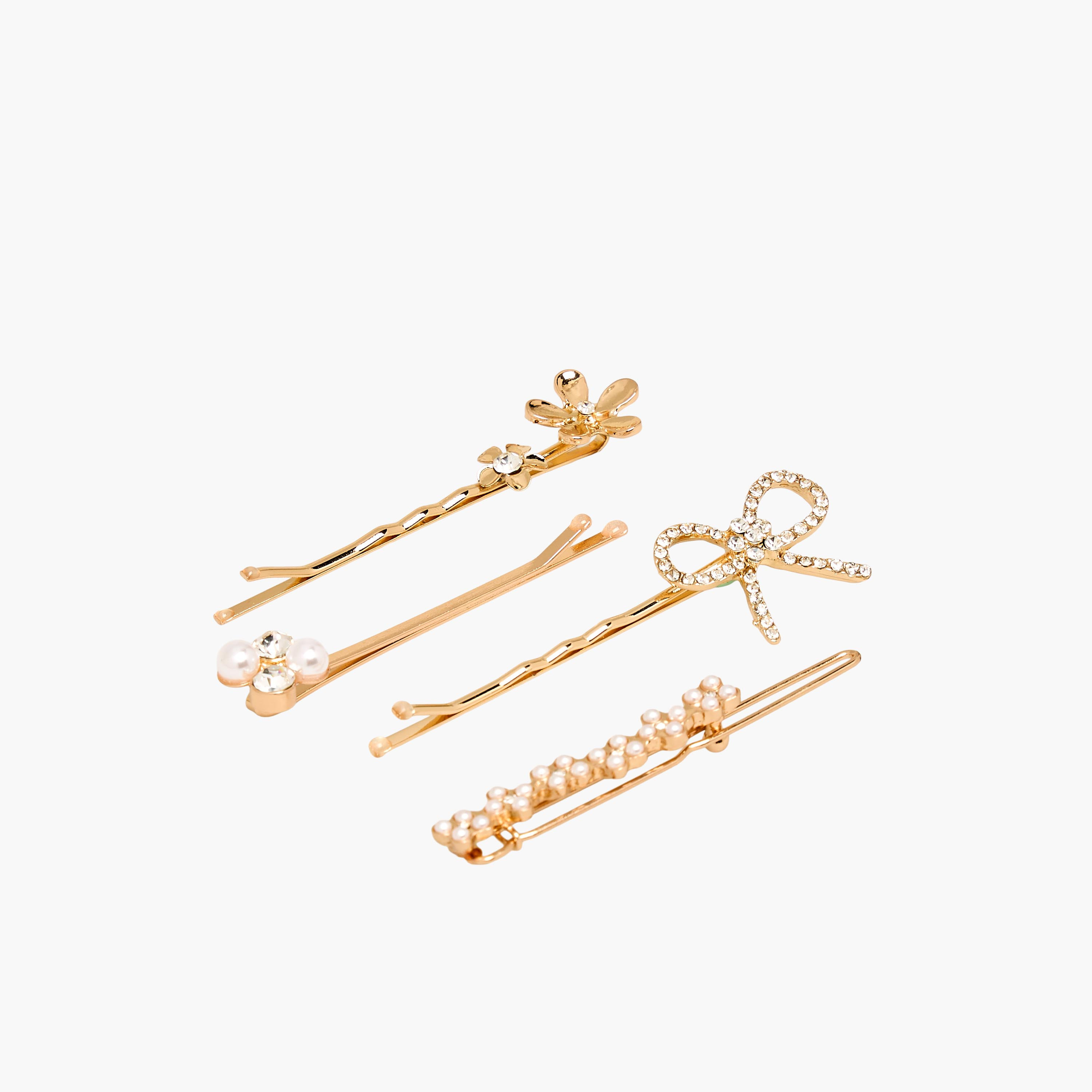 Pack of 4 Floral Hair Clip with Embellishment-women-hairaccessories-clips-image-2