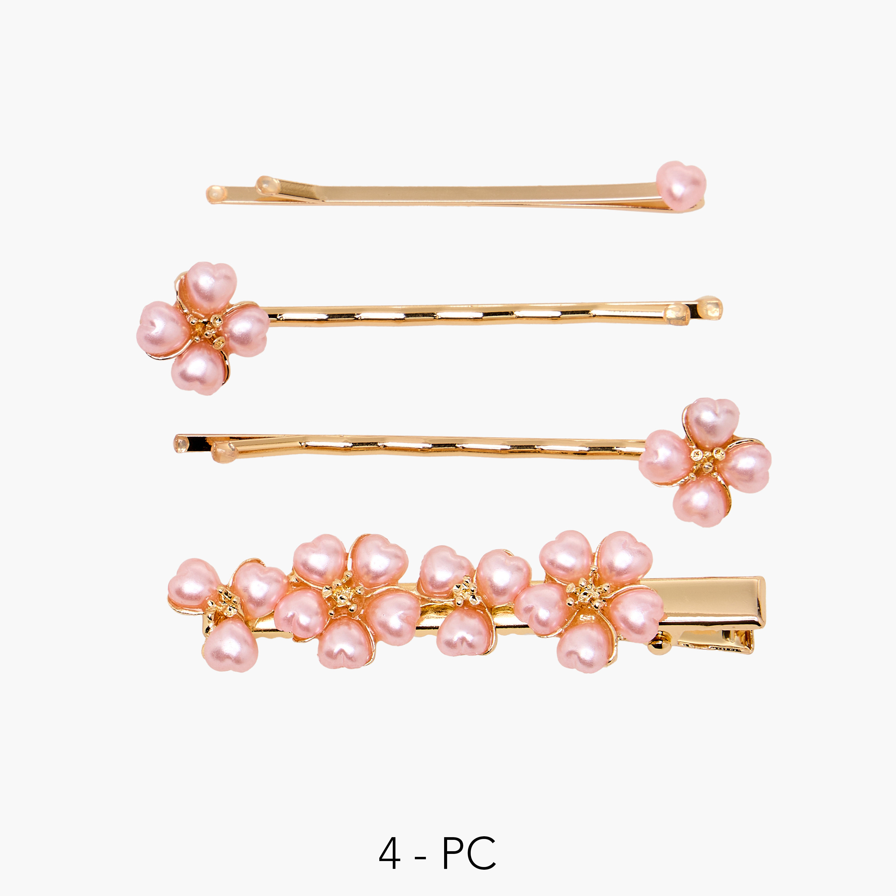 دبابيس شعر زهرية بتزيينات لؤلؤ - عبوة من 4 قطع-women-hairaccessories-clips-image-1