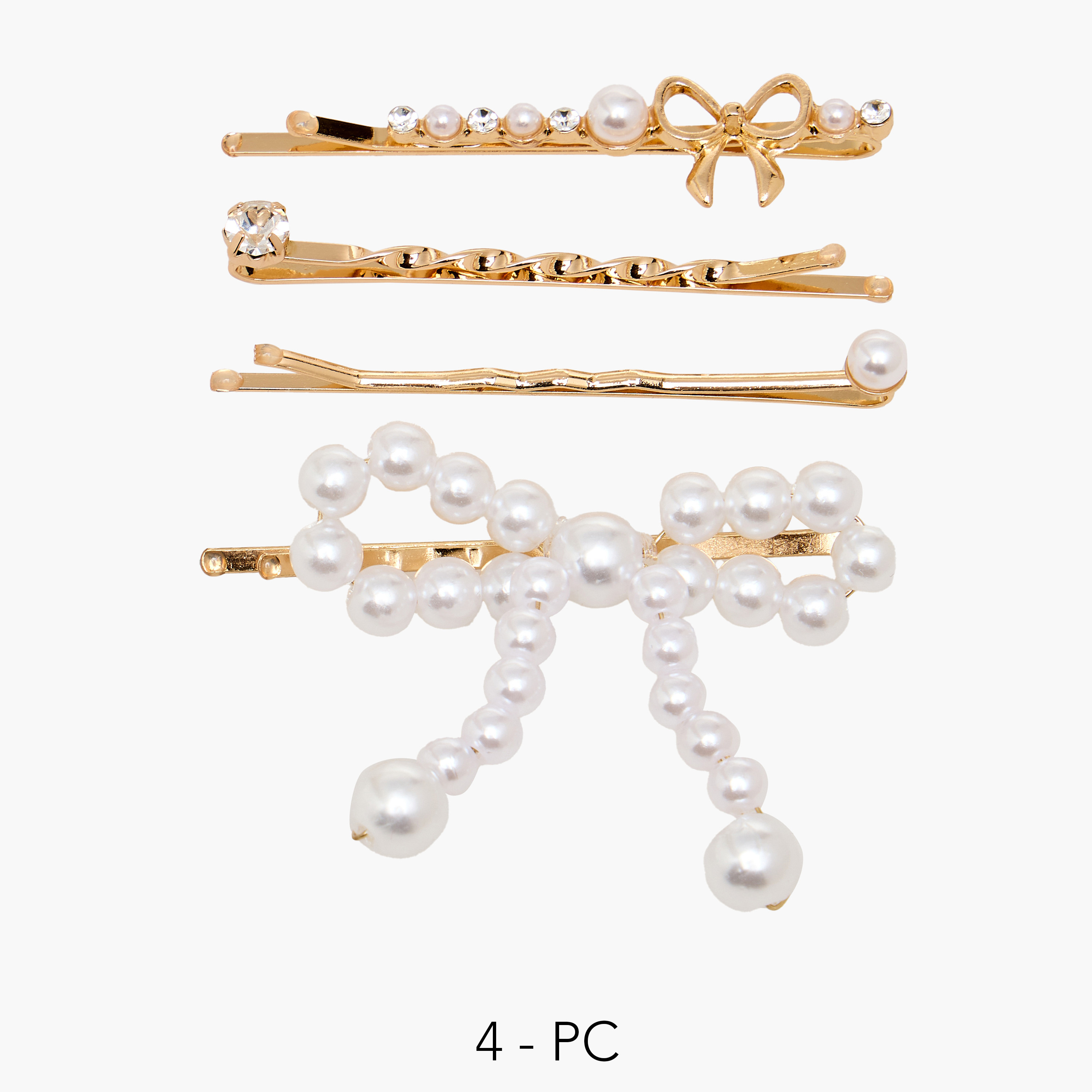 دبابيس شعر فيونكة بتزيينات لؤلؤ - عبوة من 4 قطع-women-hairaccessories-clips-image-1