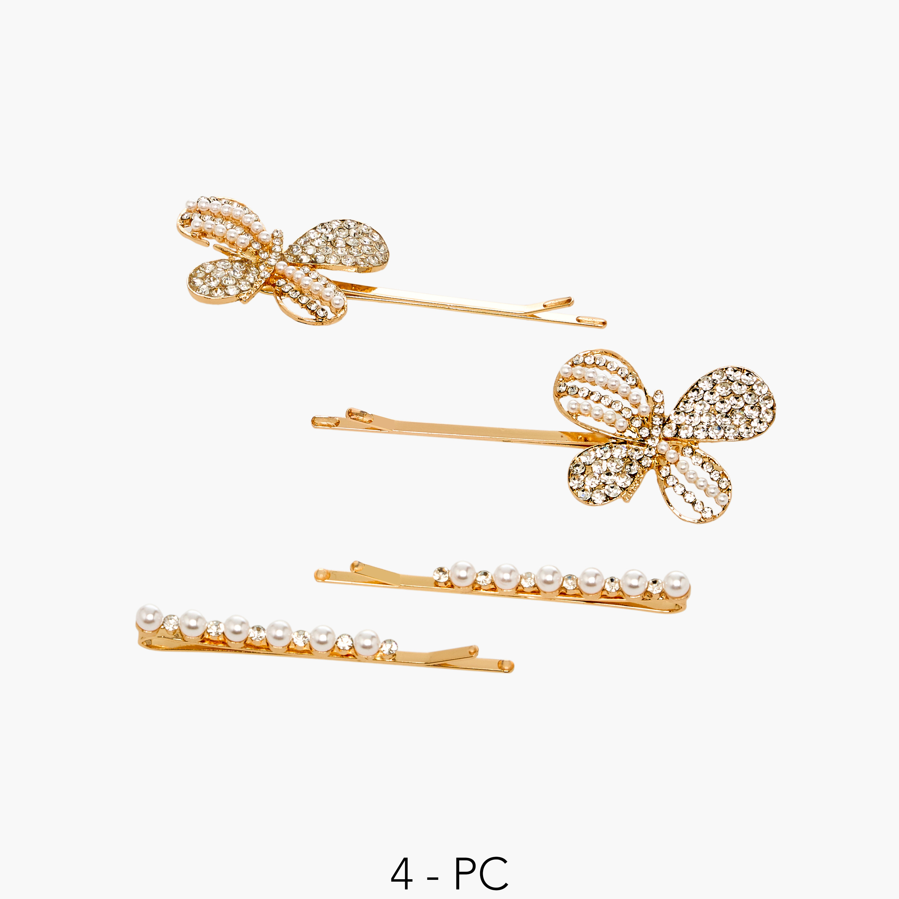 دبابيس شعر مزينة بتفاصيل لامعة - 4 قطع-women-hairaccessories-clips-image-1