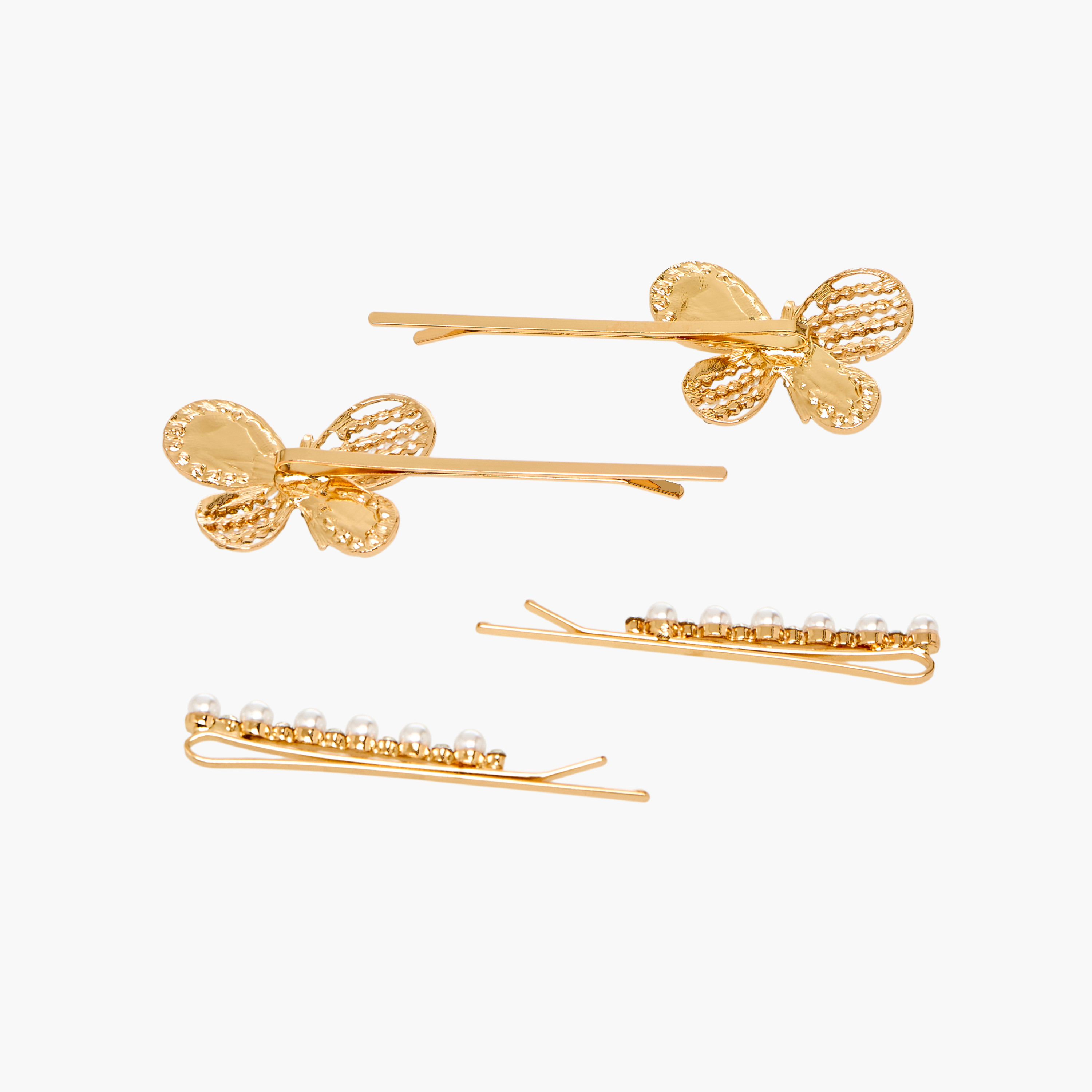 دبابيس شعر مزينة بتفاصيل لامعة - 4 قطع-women-hairaccessories-clips-image-2