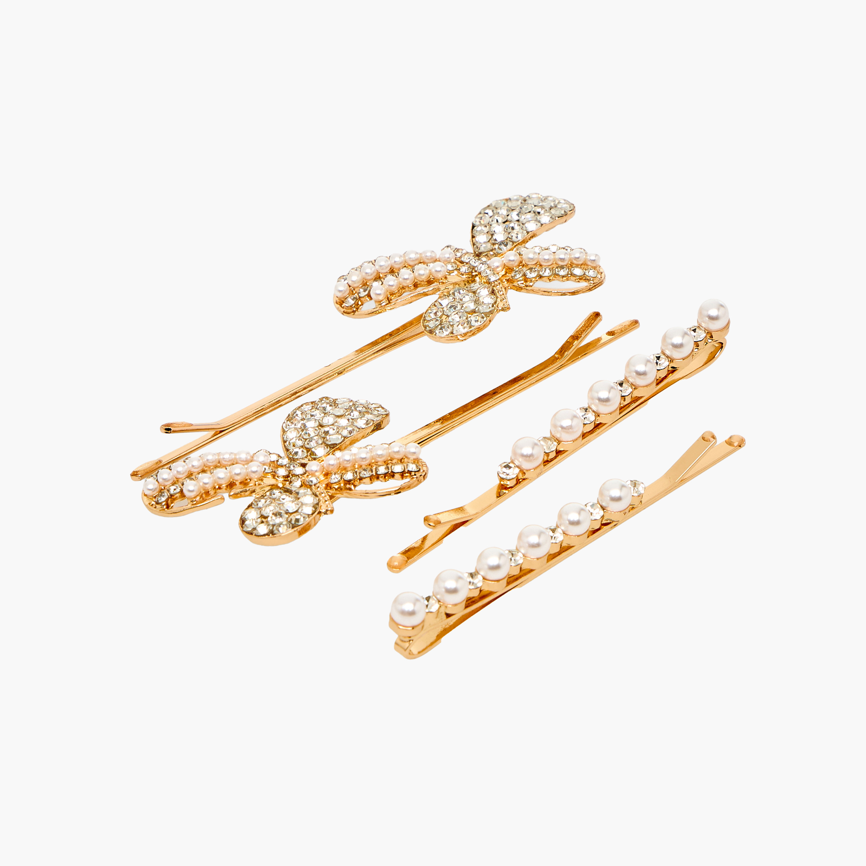دبابيس شعر مزينة بتفاصيل لامعة - 4 قطع-women-hairaccessories-clips-image-3