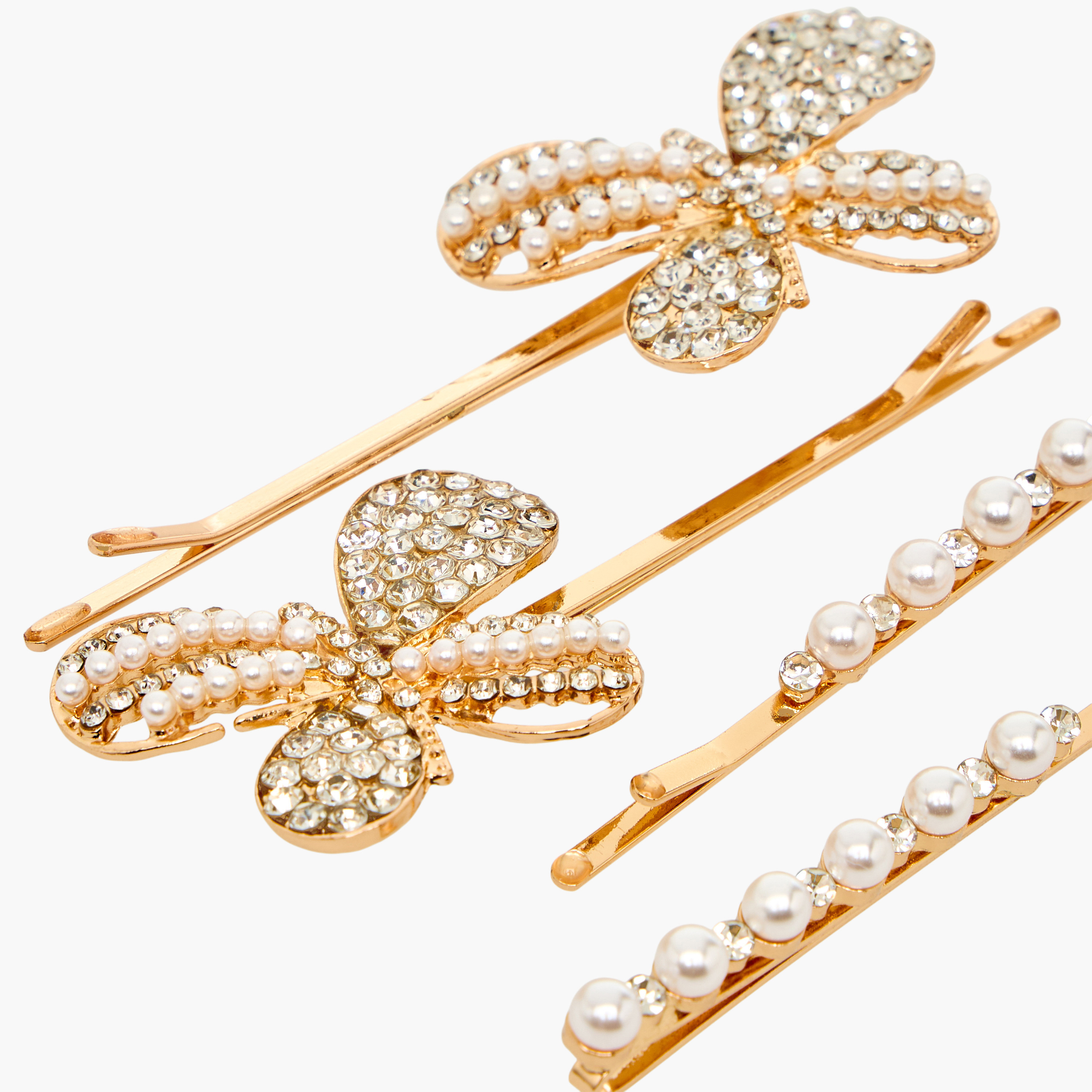 دبابيس شعر مزينة بتفاصيل لامعة - 4 قطع-women-hairaccessories-clips-image-4