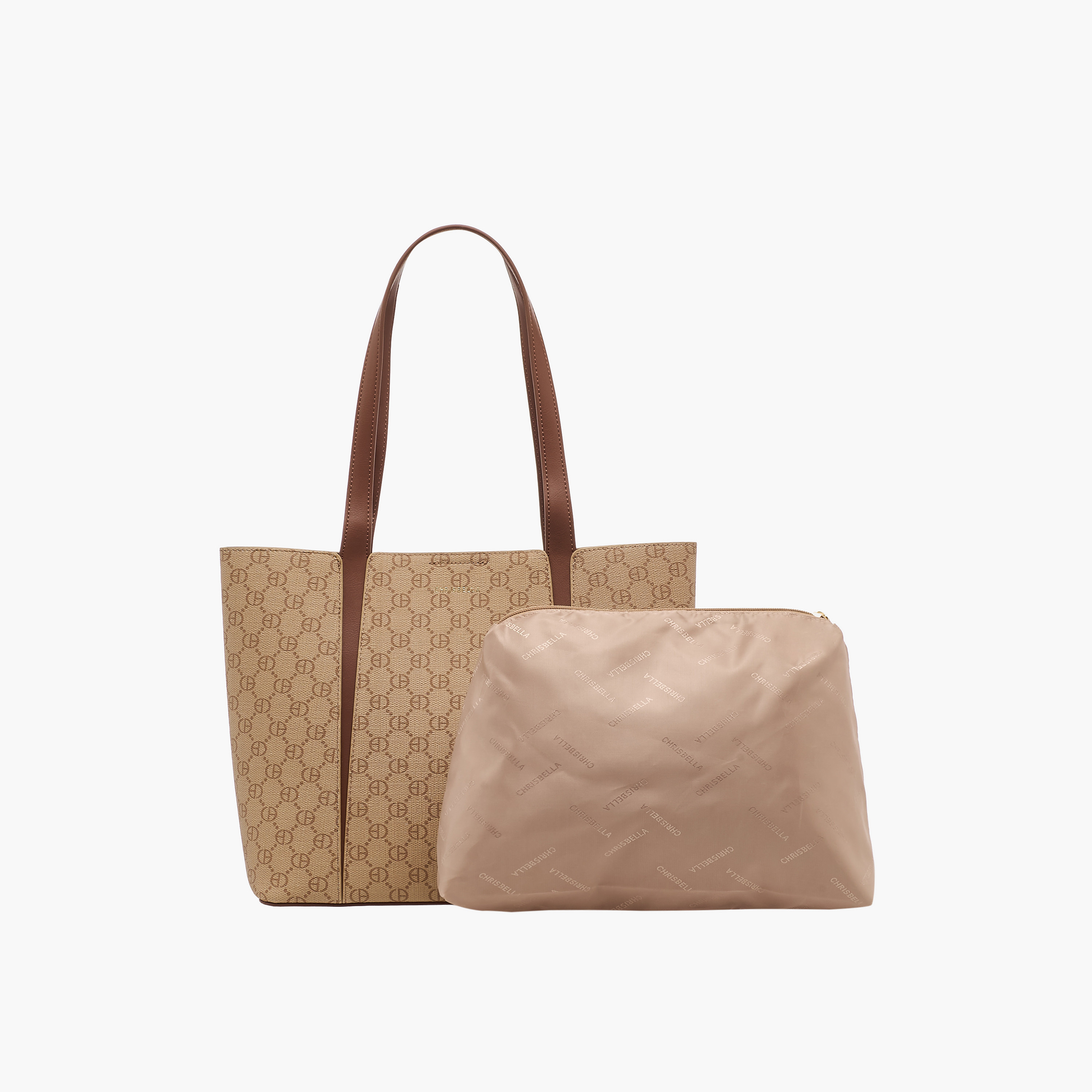 Chrisbella Monogram Print Tote Bag with Pouch-women-bagsandwallets-handbags-image-1