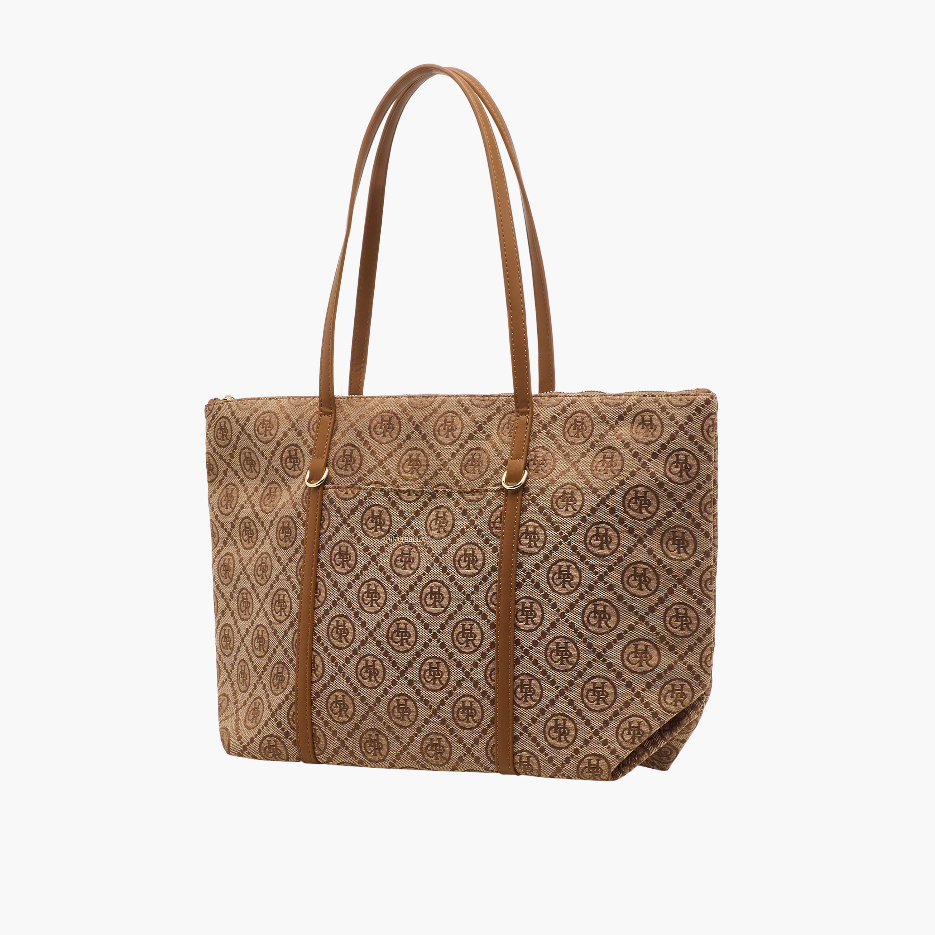 Chrisbella Monogram Print Tote Bag with Zip Closure-women-bagsandwallets-handbags-image-3