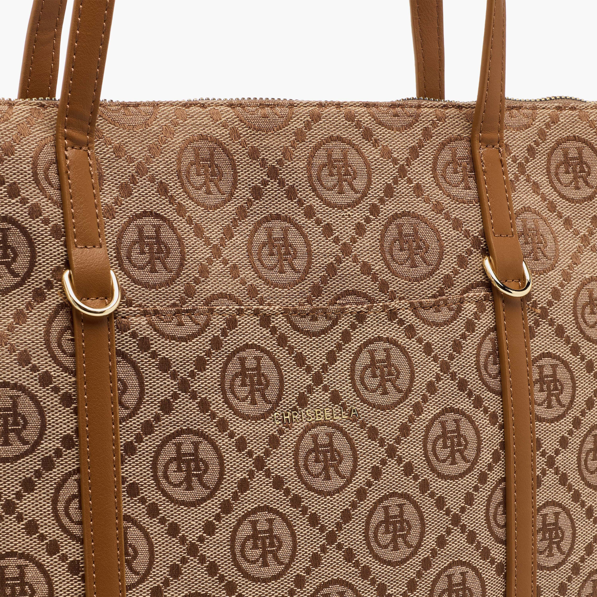 Chrisbella Monogram Print Tote Bag with Zip Closure-women-bagsandwallets-handbags-image-5