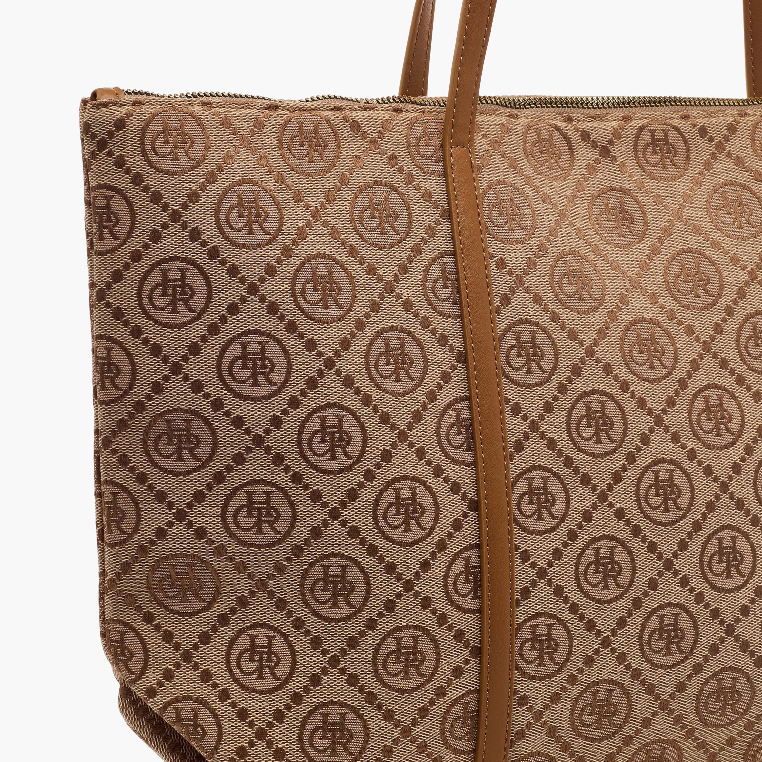 Chrisbella Monogram Print Tote Bag with Zip Closure-women-bagsandwallets-handbags-image-6