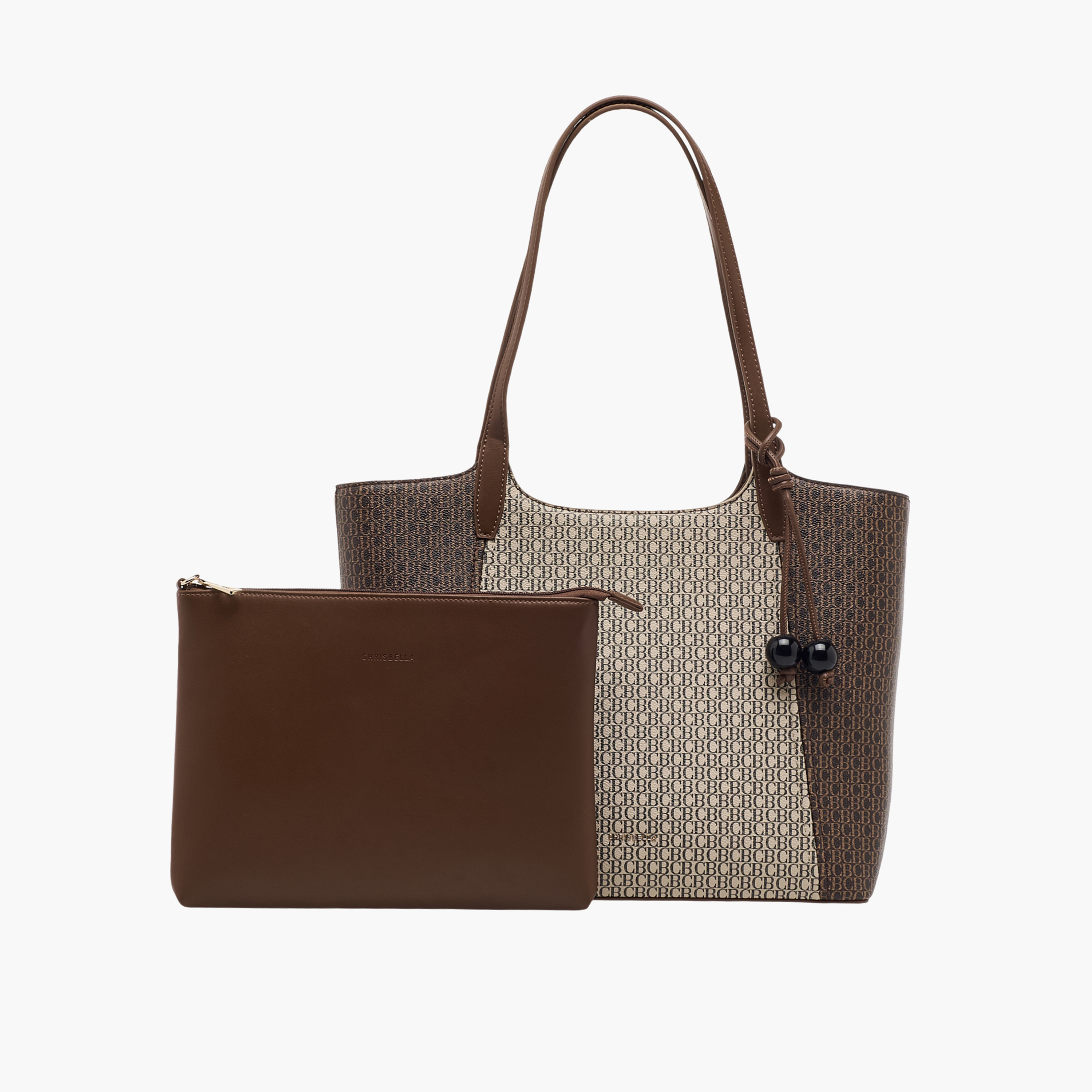 Chrisbella Monogram Print Tote Bag with Pouch-women-bagsandwallets-handbags-image-1