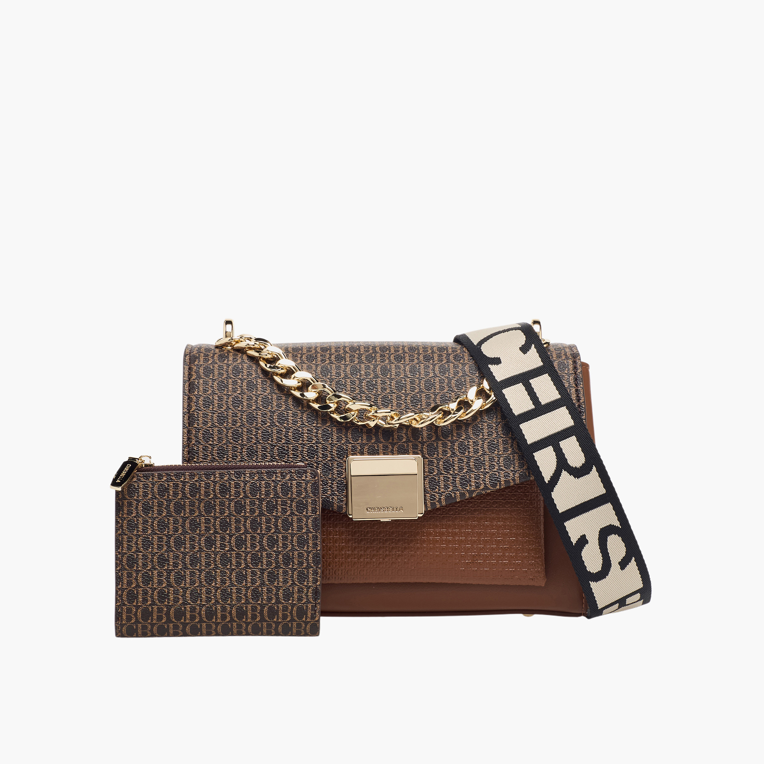 شنطة كروس بودي بطبعات مونوجرام مع محفظة من كريسبيلا-women-bagsandwallets-handbags-image-1