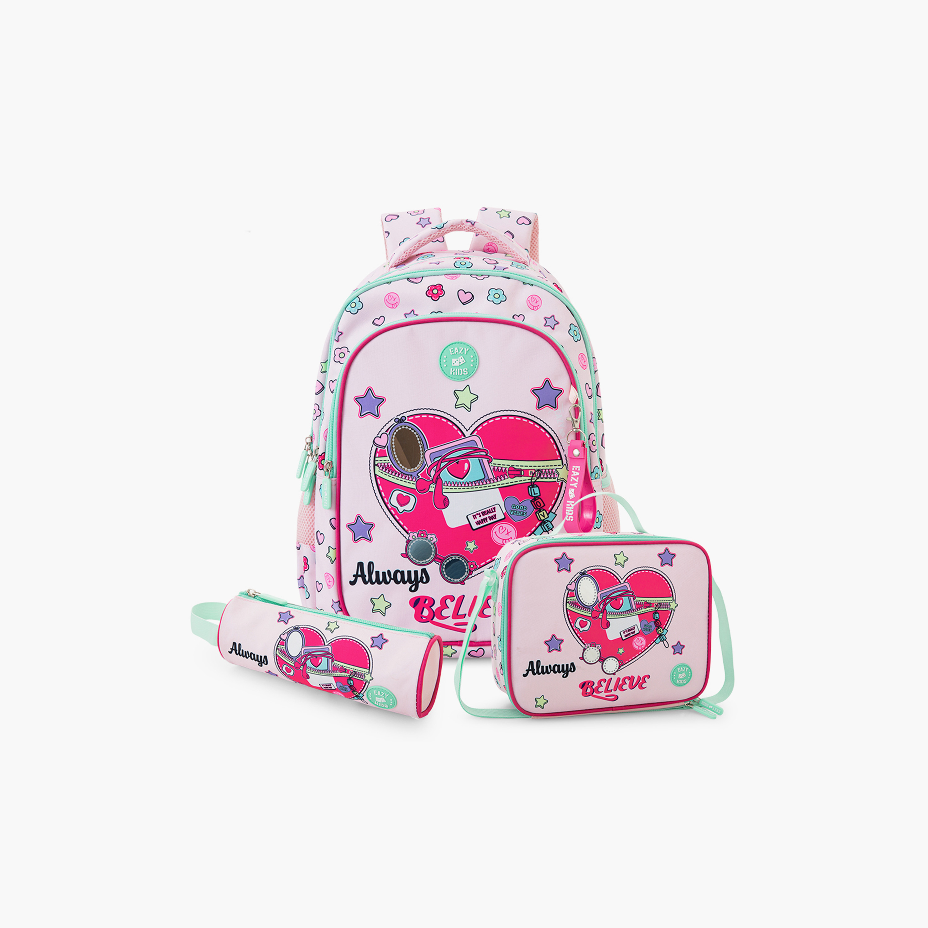 Eazy Kids 3-Piece School Bag Set with Laptop Compartment - Always Believe - Pink - 17 Inch-school-bagsandbackpacks-backpacks-image-1