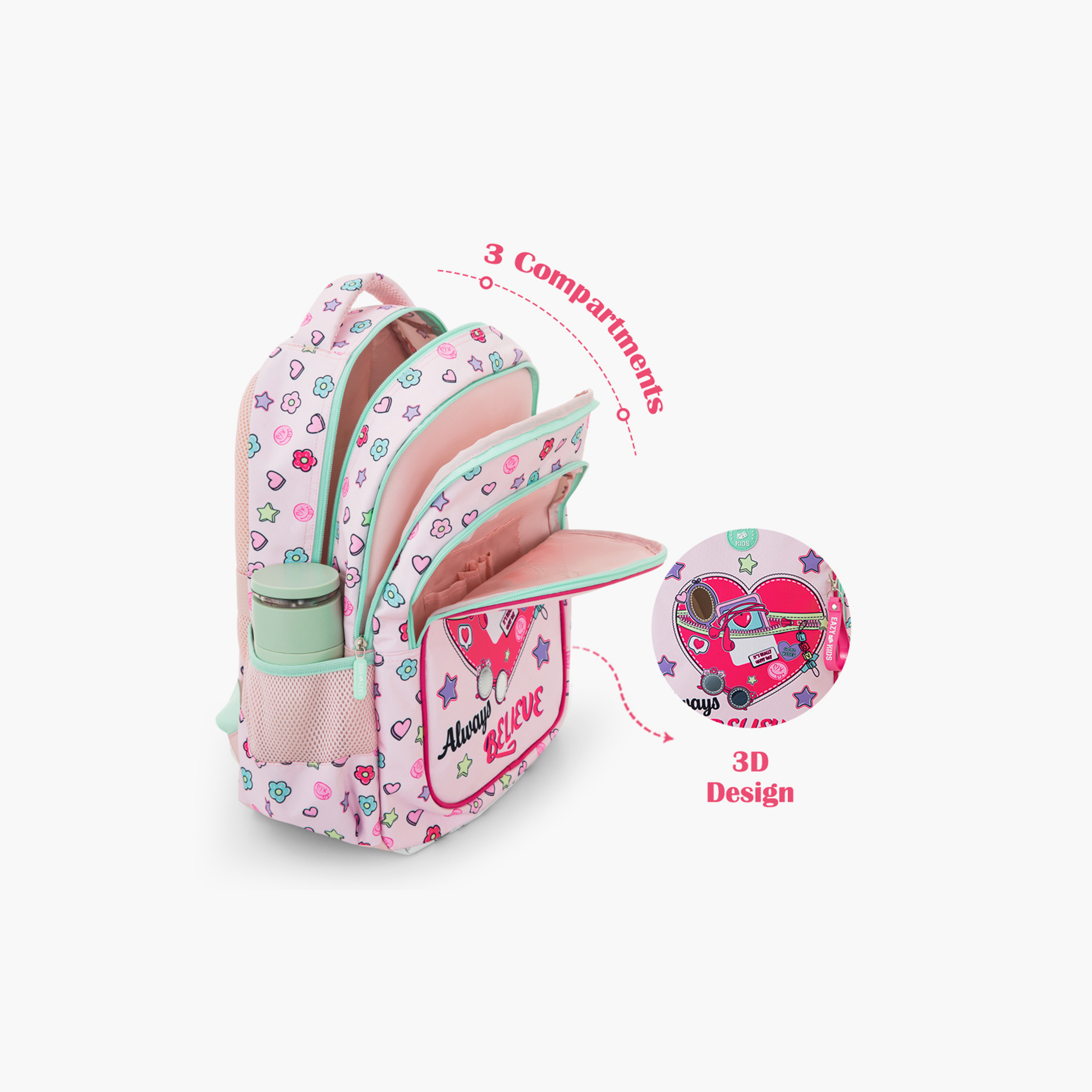 Eazy Kids 3-Piece School Bag Set with Laptop Compartment - Always Believe - Pink - 17 Inch-school-bagsandbackpacks-backpacks-image-12