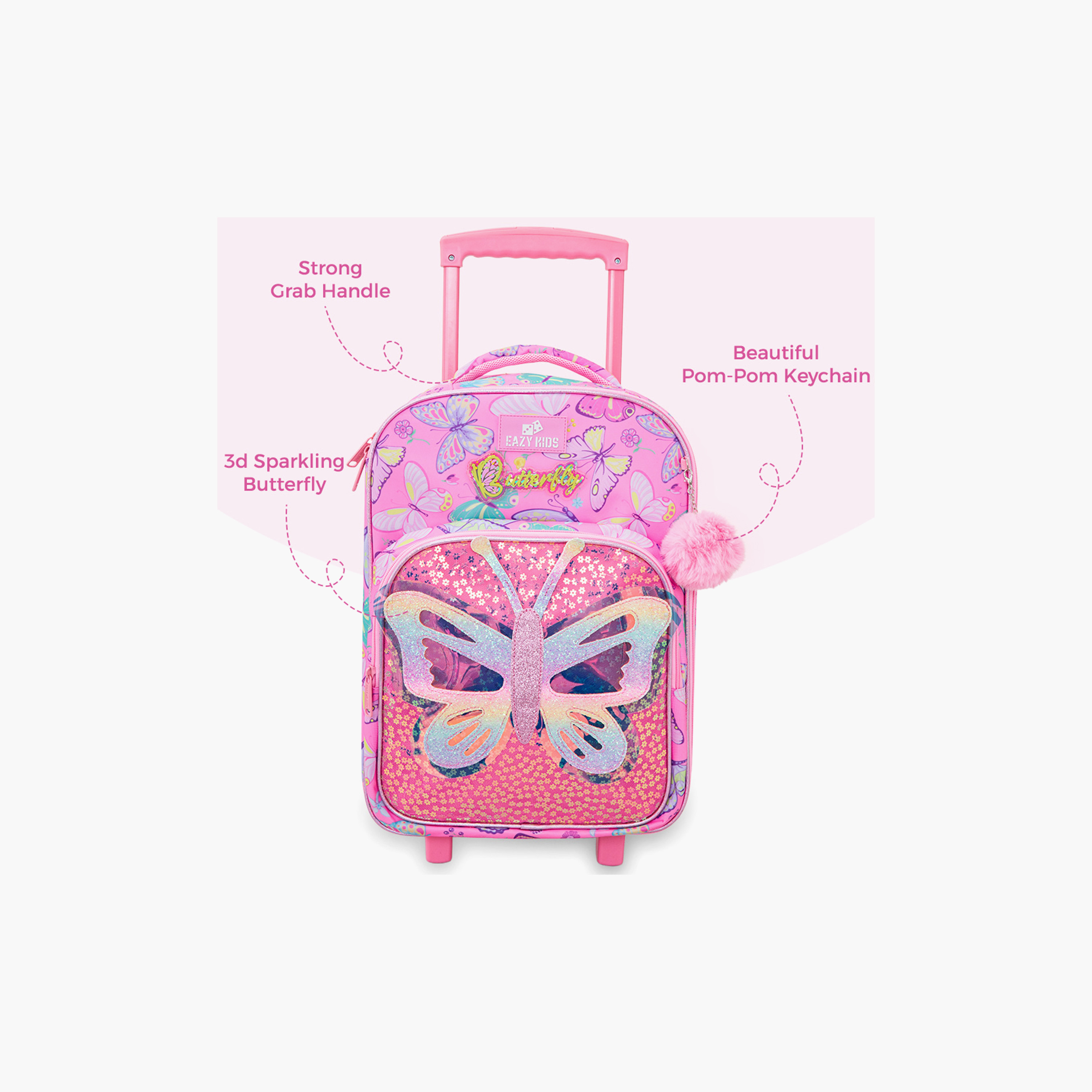 Eazy Kids 3-Piece Trolley School Bag with Lunch Bag & Pencil Case - Butterfly - Pink - 17 Inch-school-bagsandbackpacks-backpacks-image-12