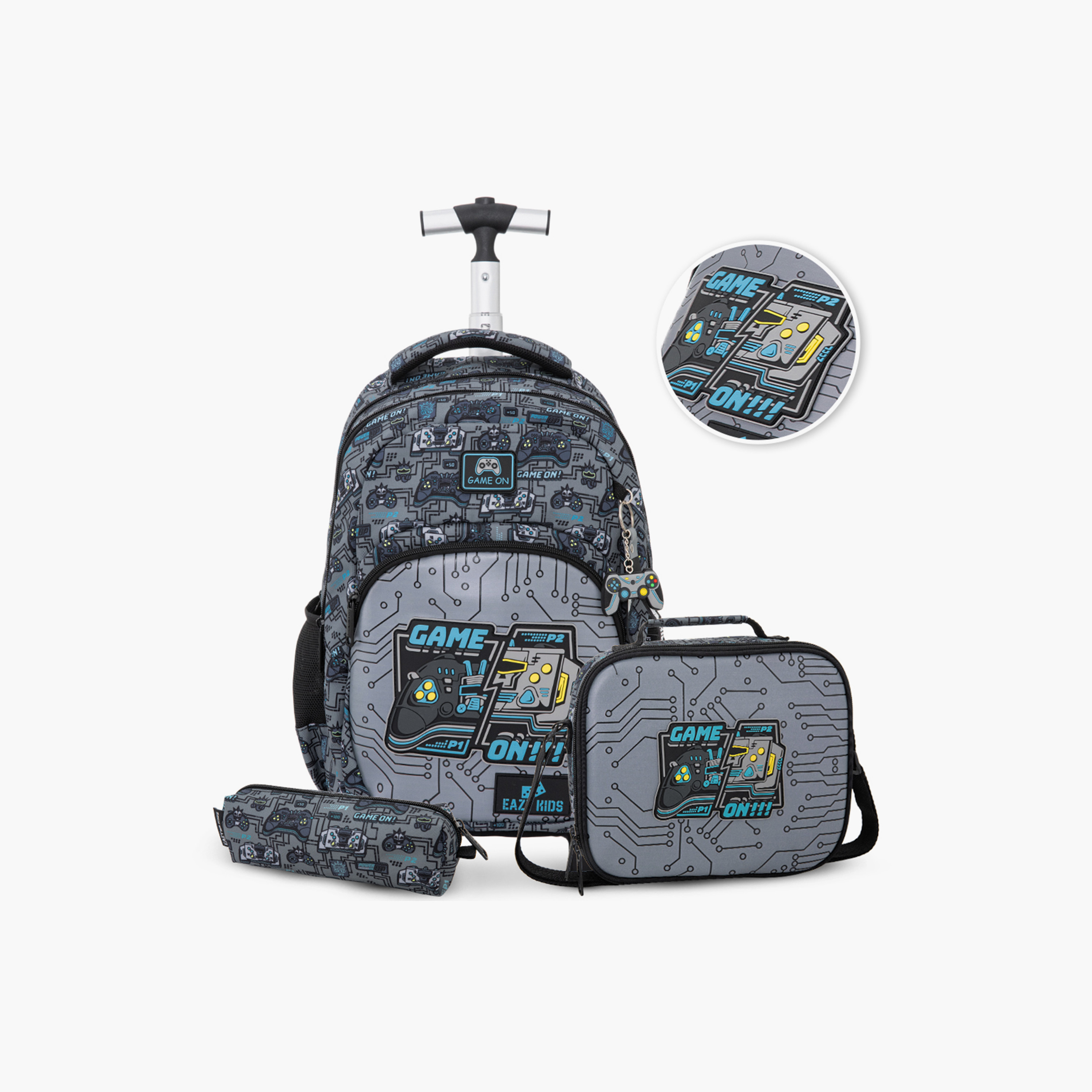 Eazy Kids 3-Piece Trolley School Bag with Lunch Bag & Pencil Case - Gamer - Grey - 17 Inch-school-bagsandbackpacks-backpacks-image-1